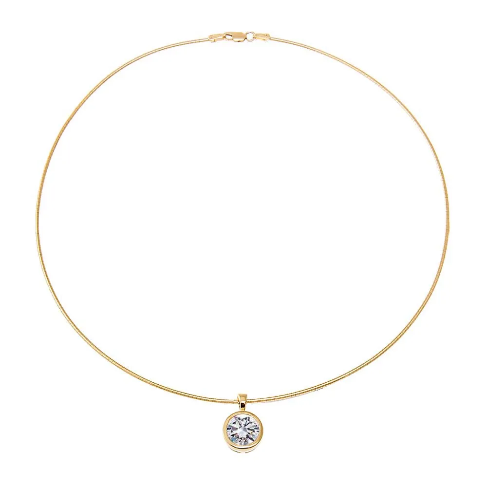 Lab Grown Diamond Round Bezel Round Omega Chain Necklace 14K