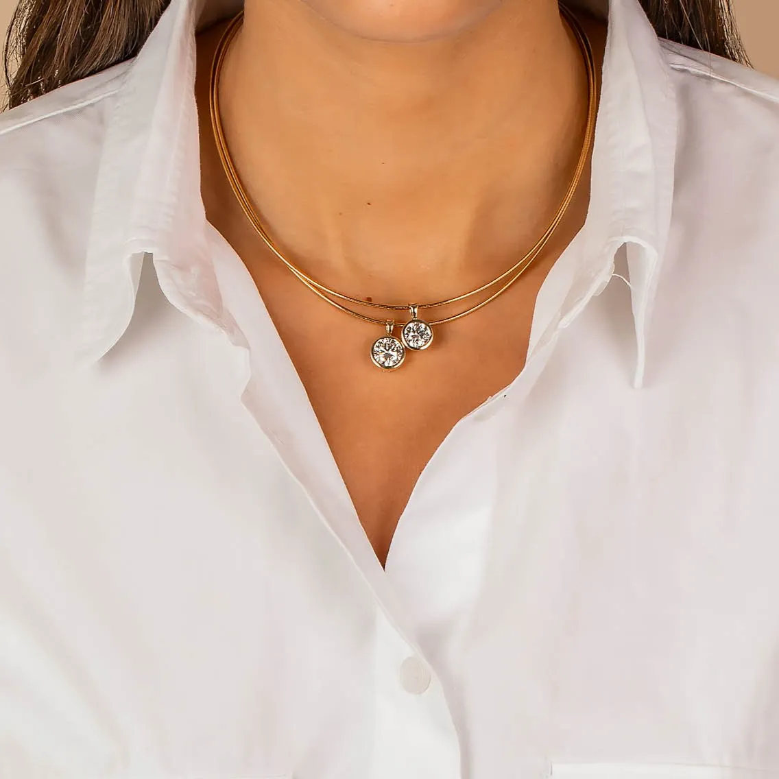 Lab Grown Diamond Round Bezel Round Omega Chain Necklace 14K