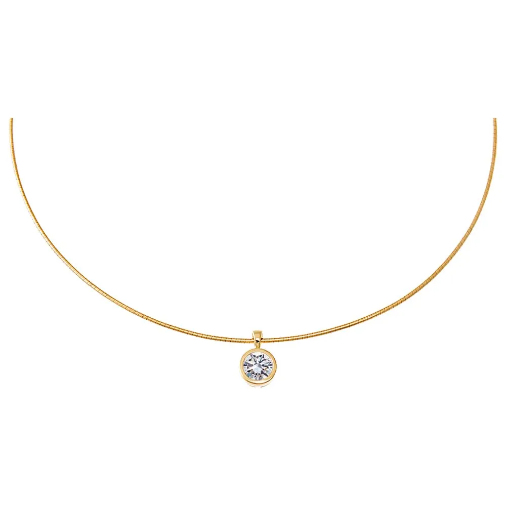 Lab Grown Diamond Round Bezel Round Omega Chain Necklace 14K