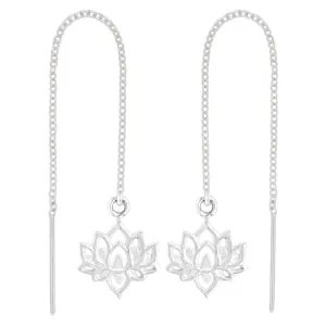 Laihas Boho Chic Lotus Flower Threader Earrings- Sterling Silver