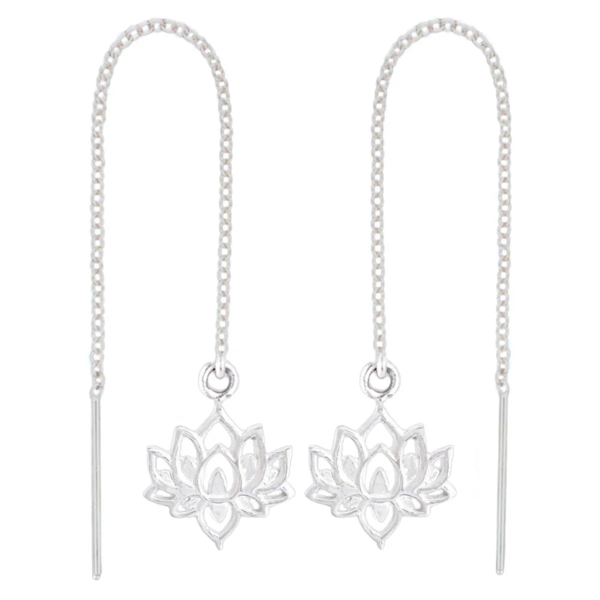 Laihas Boho Chic Lotus Flower Threader Earrings- Sterling Silver