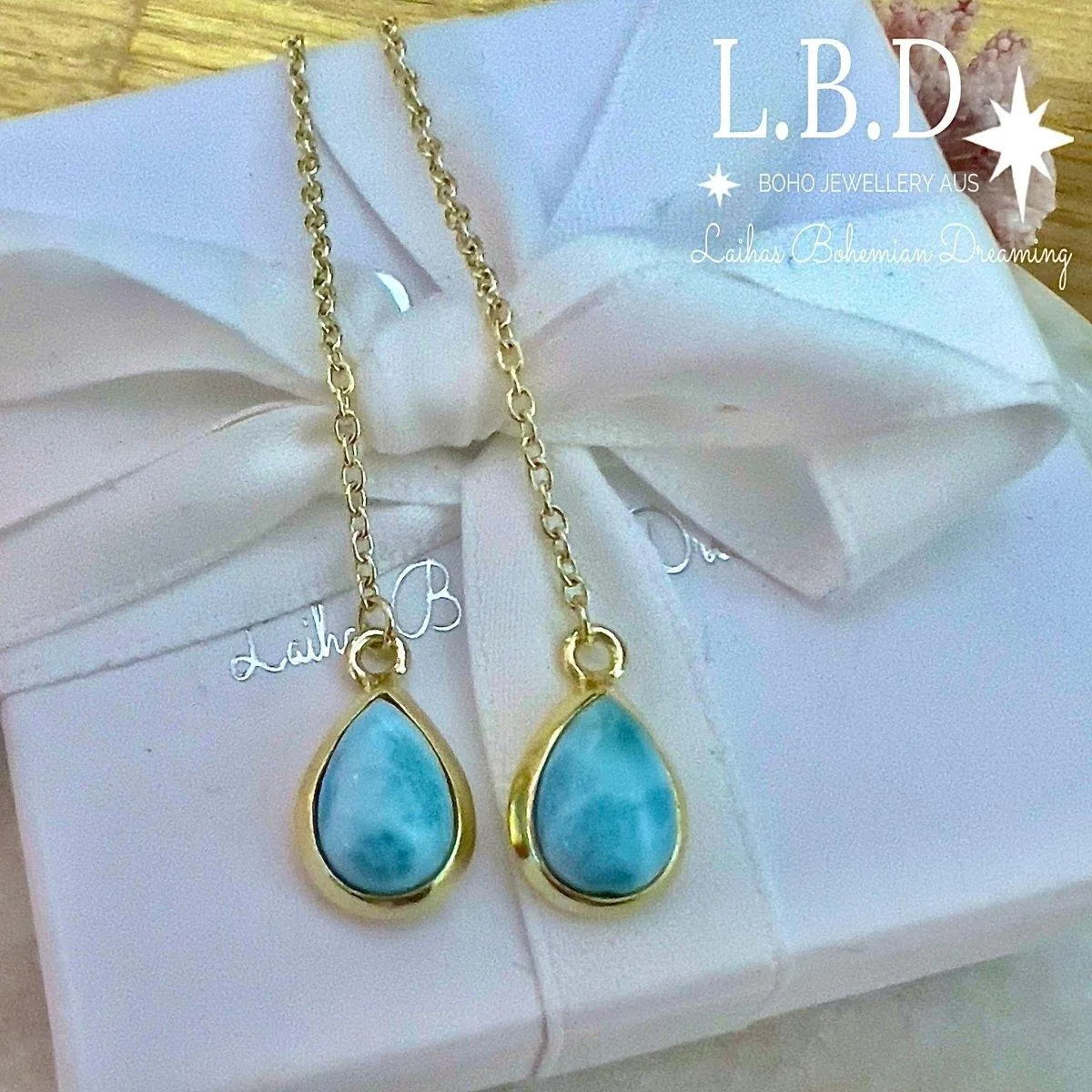 Laihas Classic Chic Gold Larimar Threader Earrings