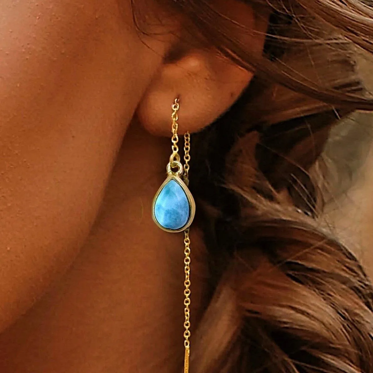 Laihas Classic Chic Gold Larimar Threader Earrings