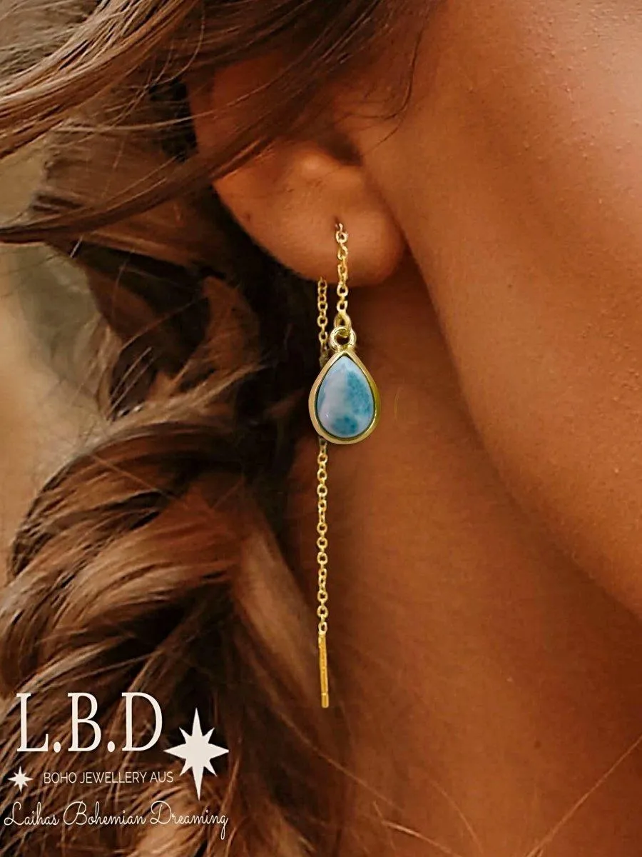 Laihas Classic Chic Gold Larimar Threader Earrings