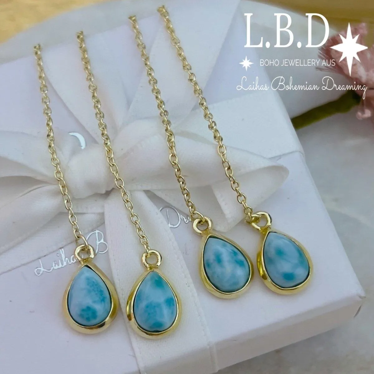 Laihas Classic Chic Gold Larimar Threader Earrings