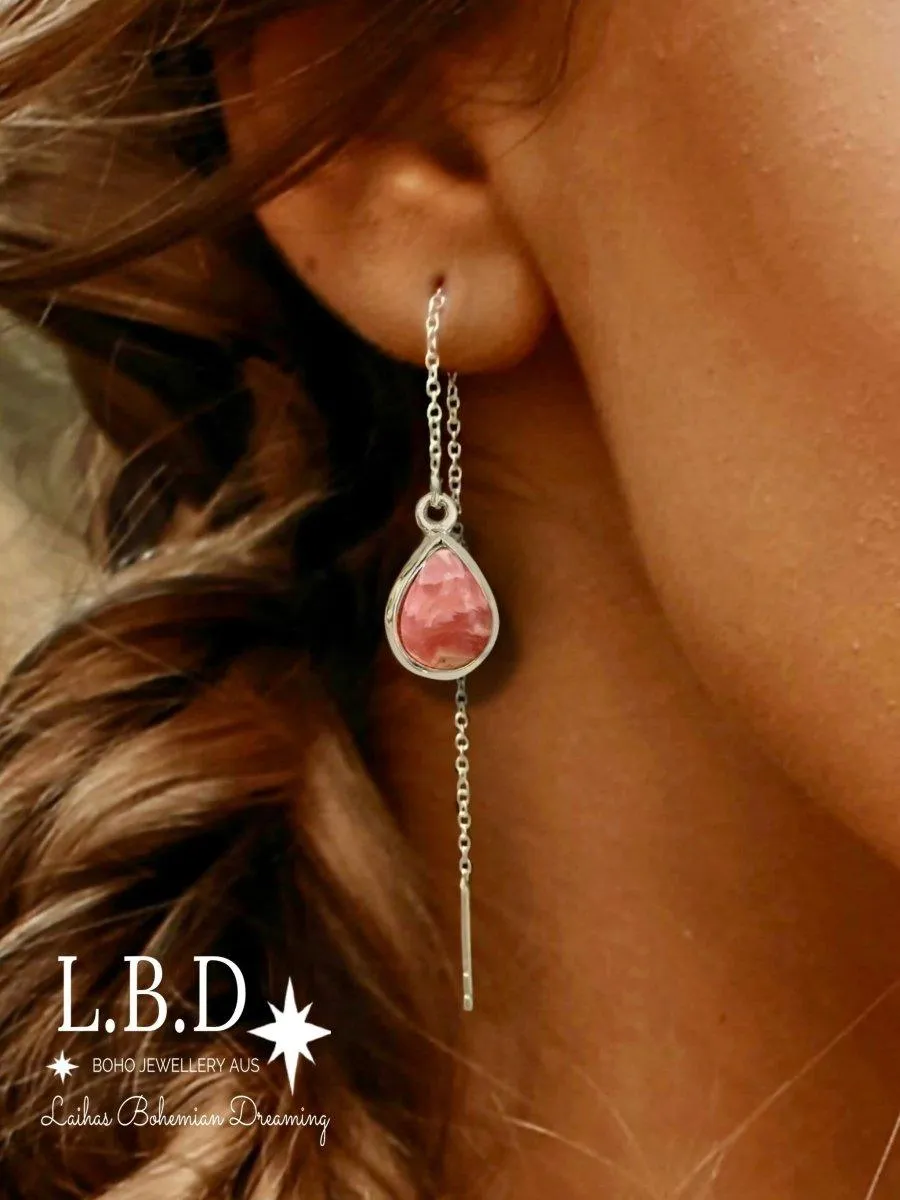 Laihas Classic Chic Threader Rhodochrosite Earrings