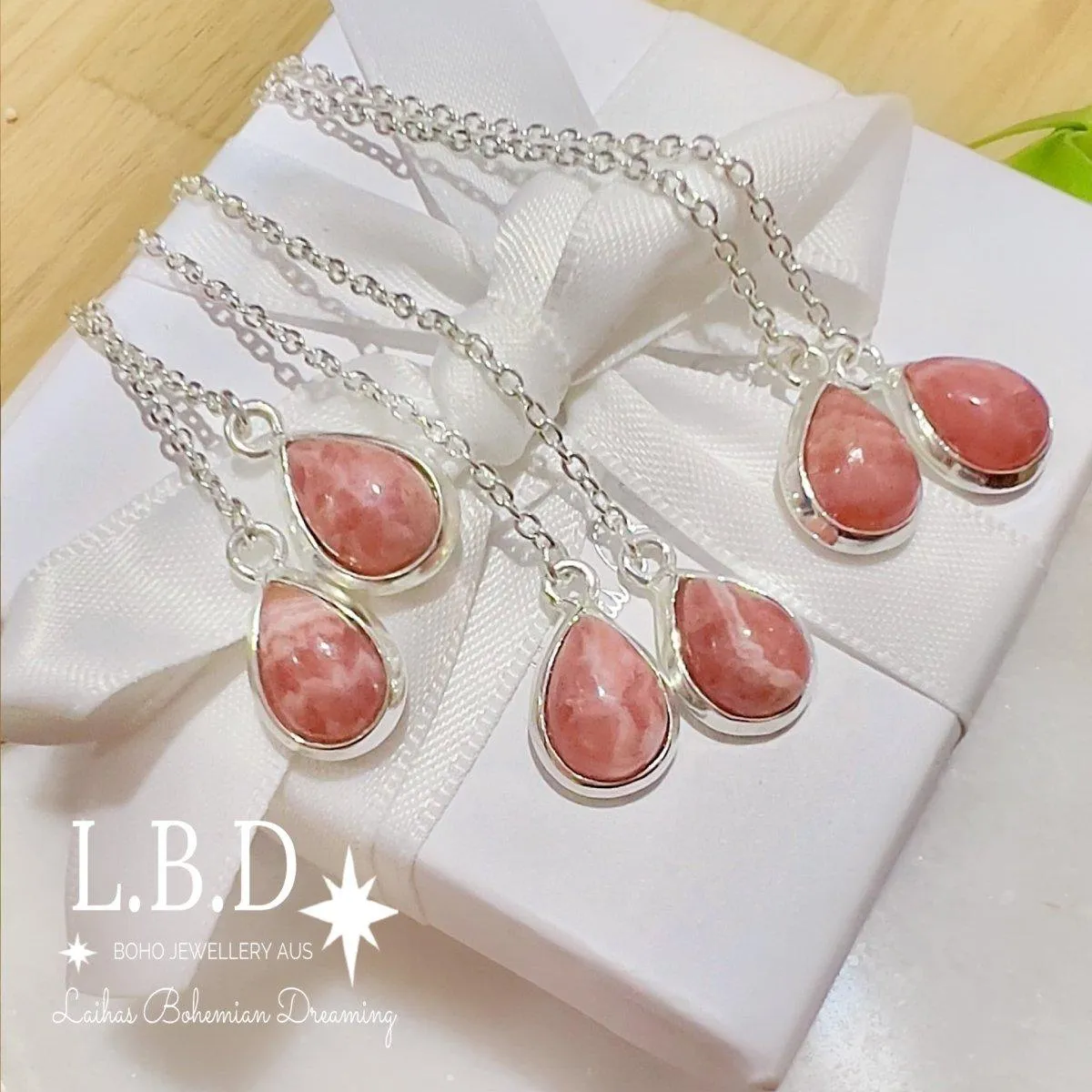 Laihas Classic Chic Threader Rhodochrosite Earrings