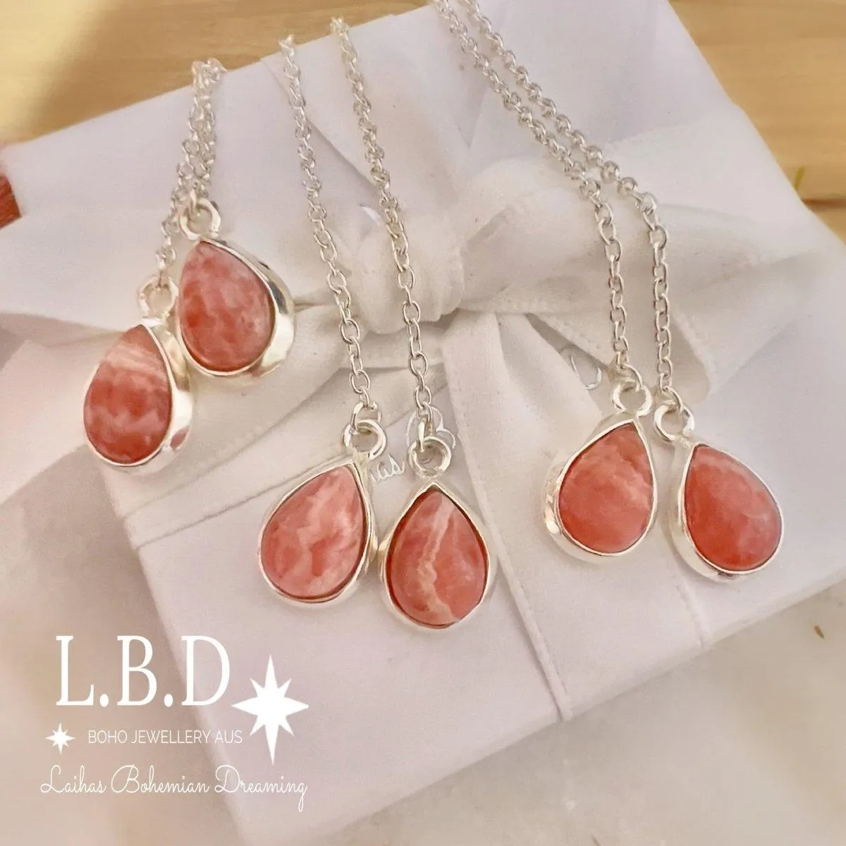 Laihas Classic Chic Threader Rhodochrosite Earrings