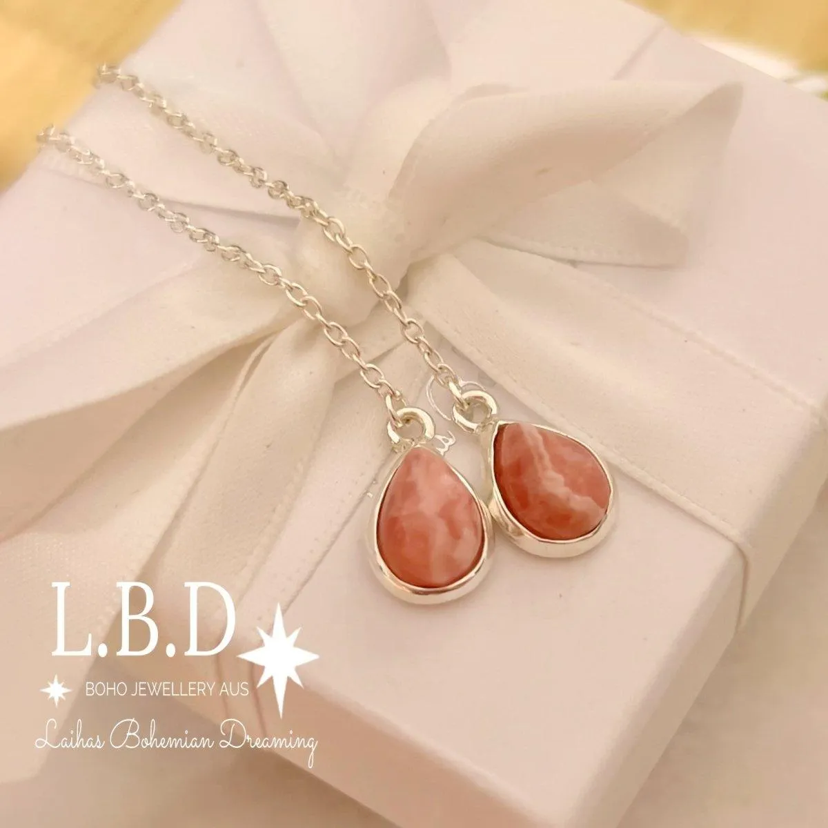 Laihas Classic Chic Threader Rhodochrosite Earrings