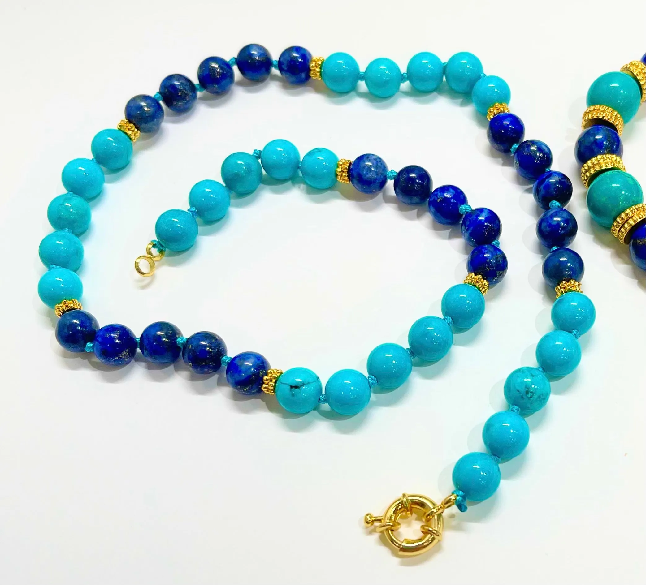 Lapis Lazuli and Turquoise Gemstone Beaded Necklace 18”
