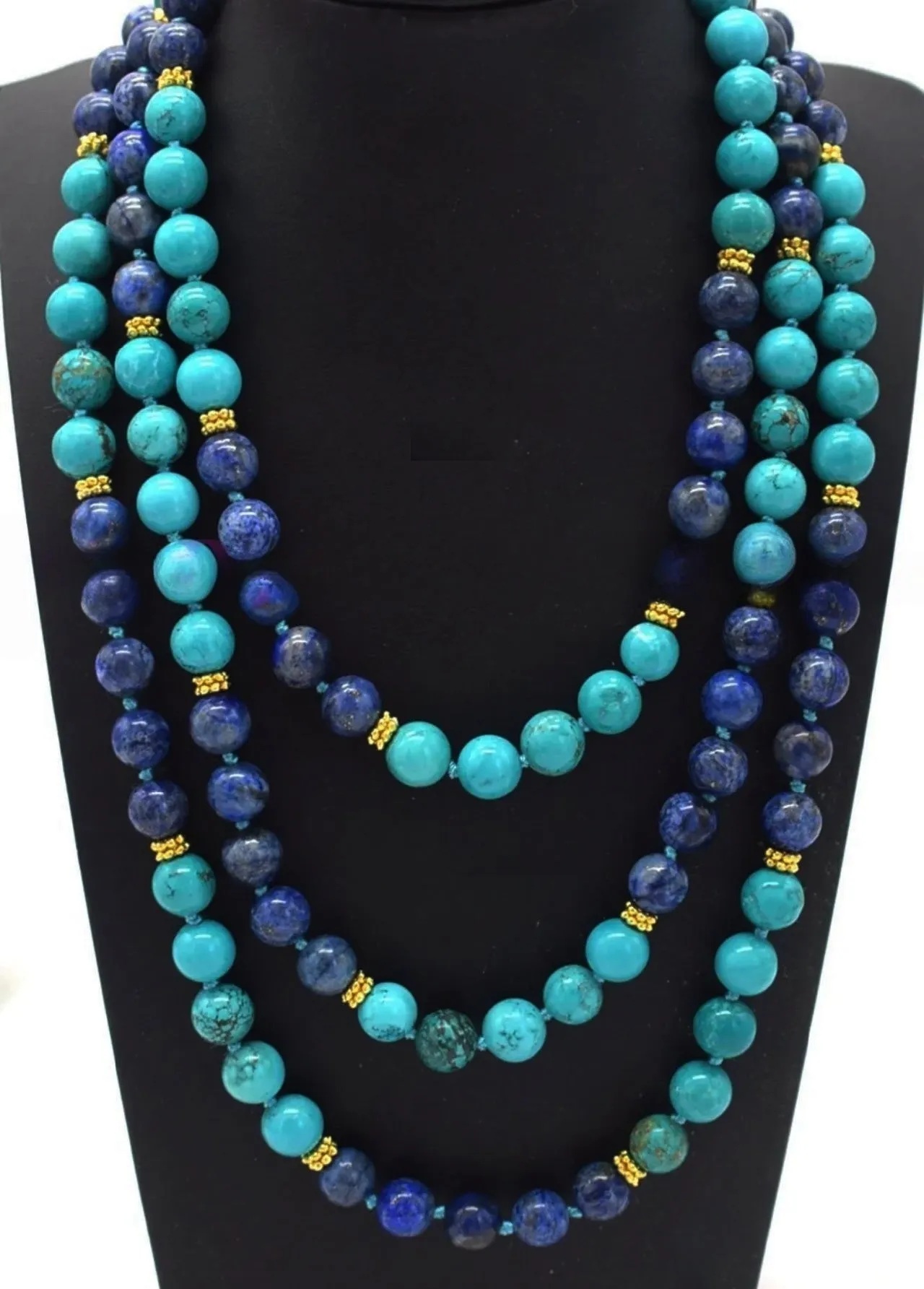 Lapis Lazuli and Turquoise Gemstone Beaded Necklace 18”