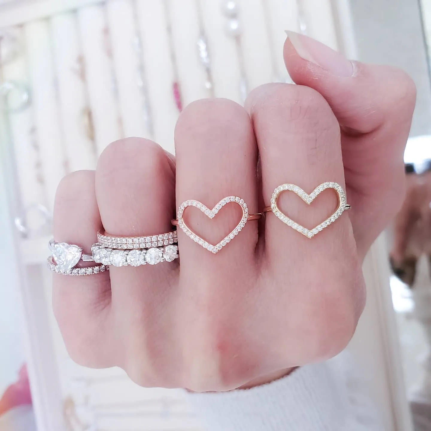 Large Open Heart Diamond Ring
