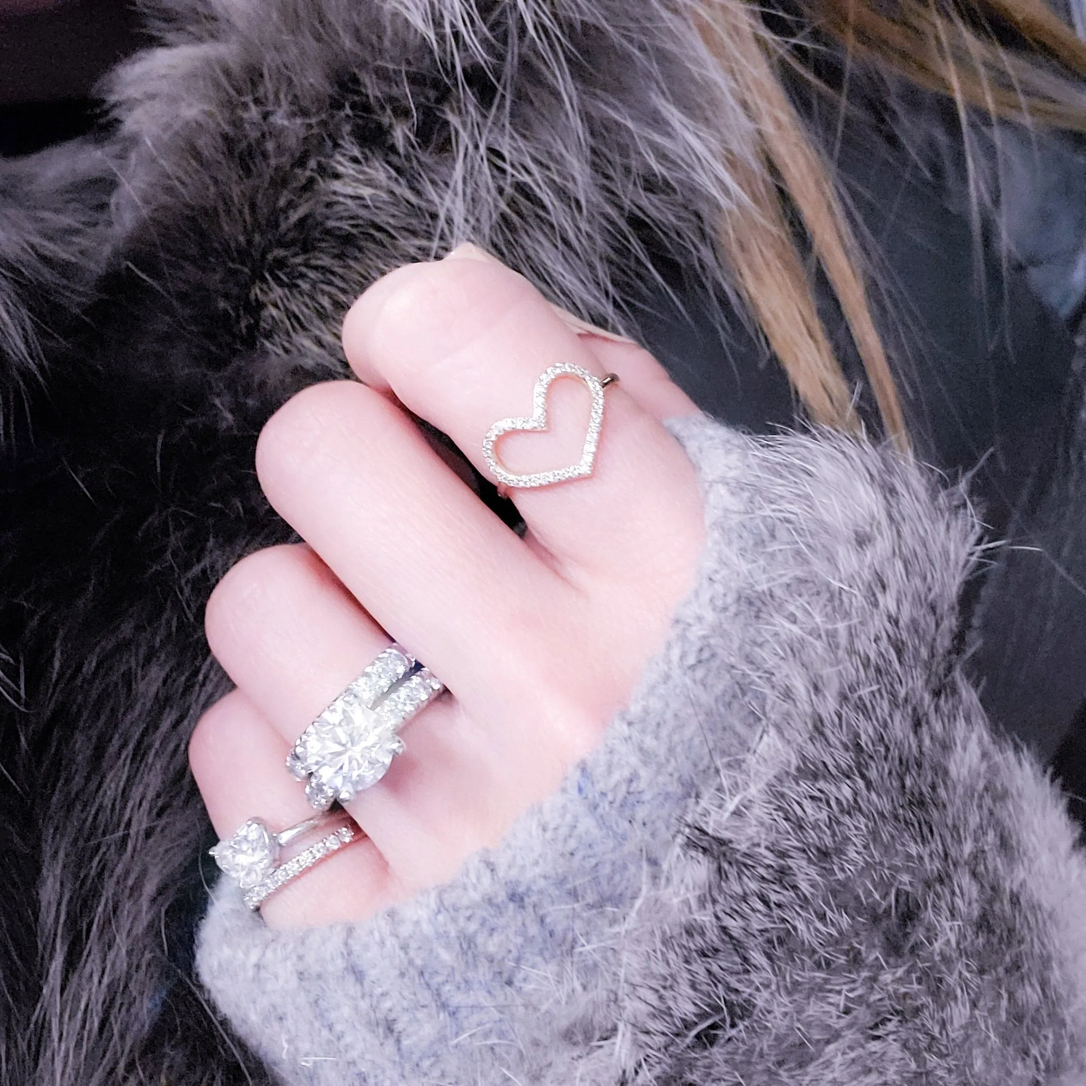 Large Open Heart Diamond Ring