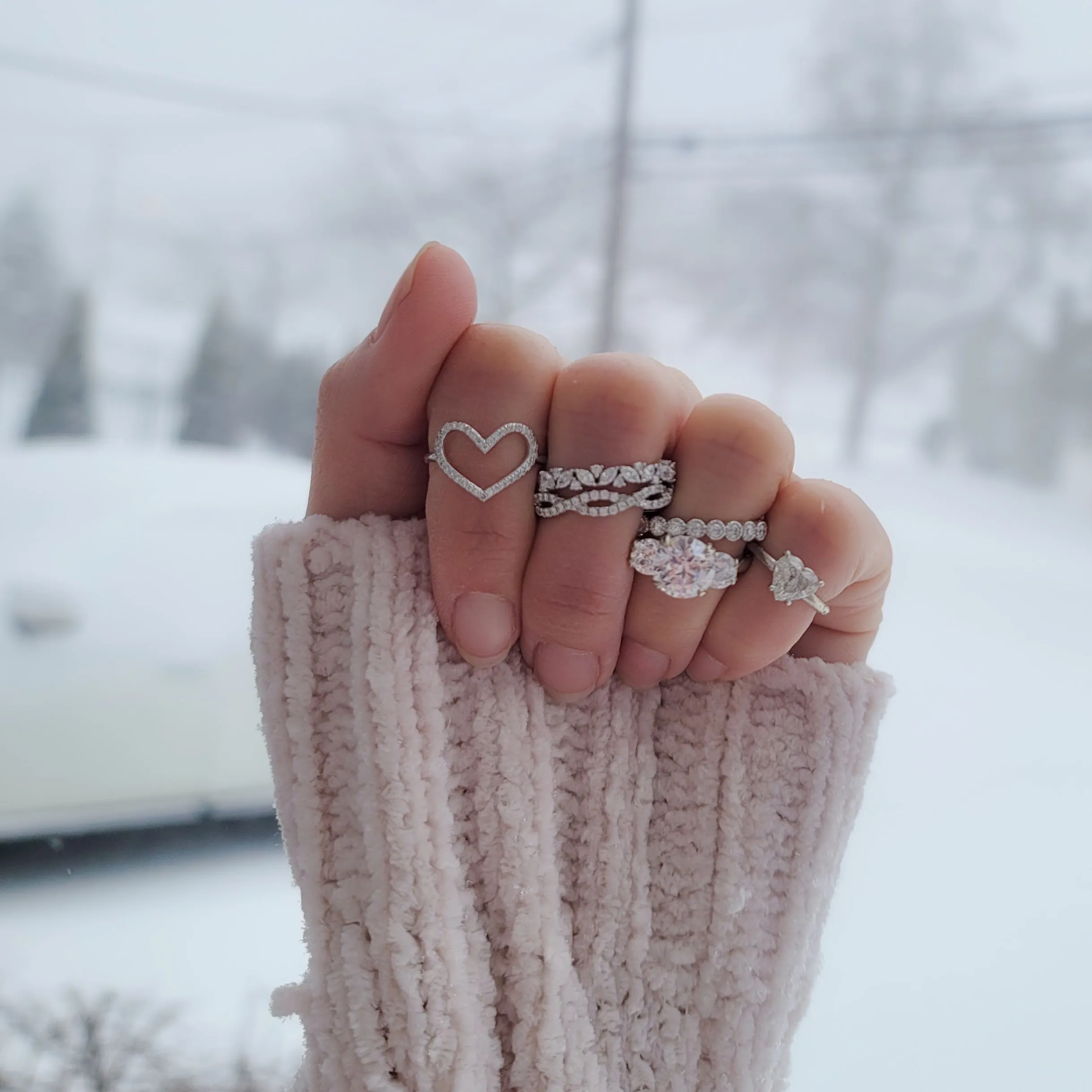 Large Open Heart Diamond Ring