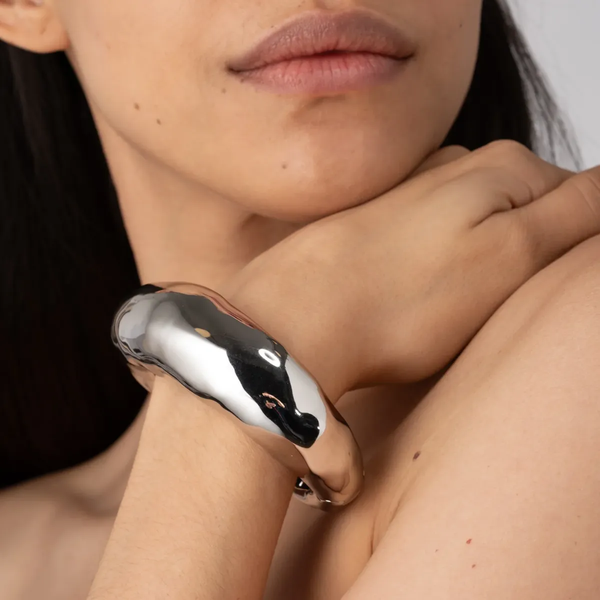 Large Silver Molten Bangle Bracelet - S/M