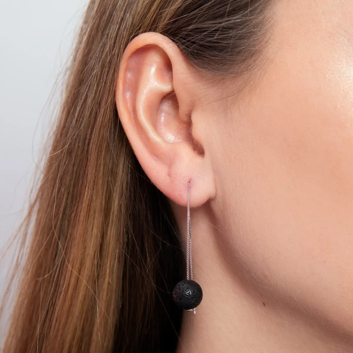 Lava Rock Diffuser | .925 Sterling Silver | Gemstone Chain Drop Threader Earrings