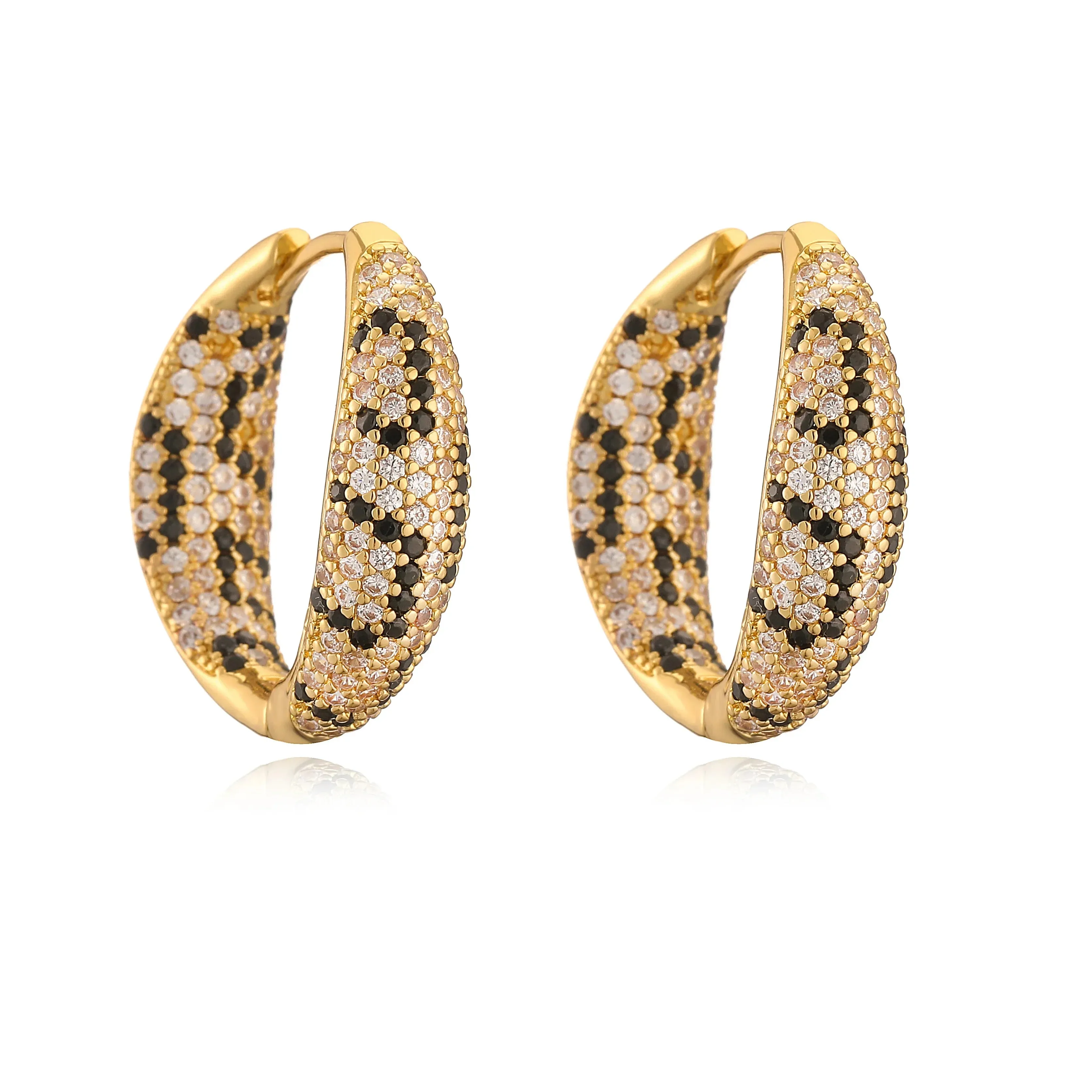 Leopard Print hoop Earrings rings necklace Fashion black white Cubic Zirconia women Geometric Jewelry set