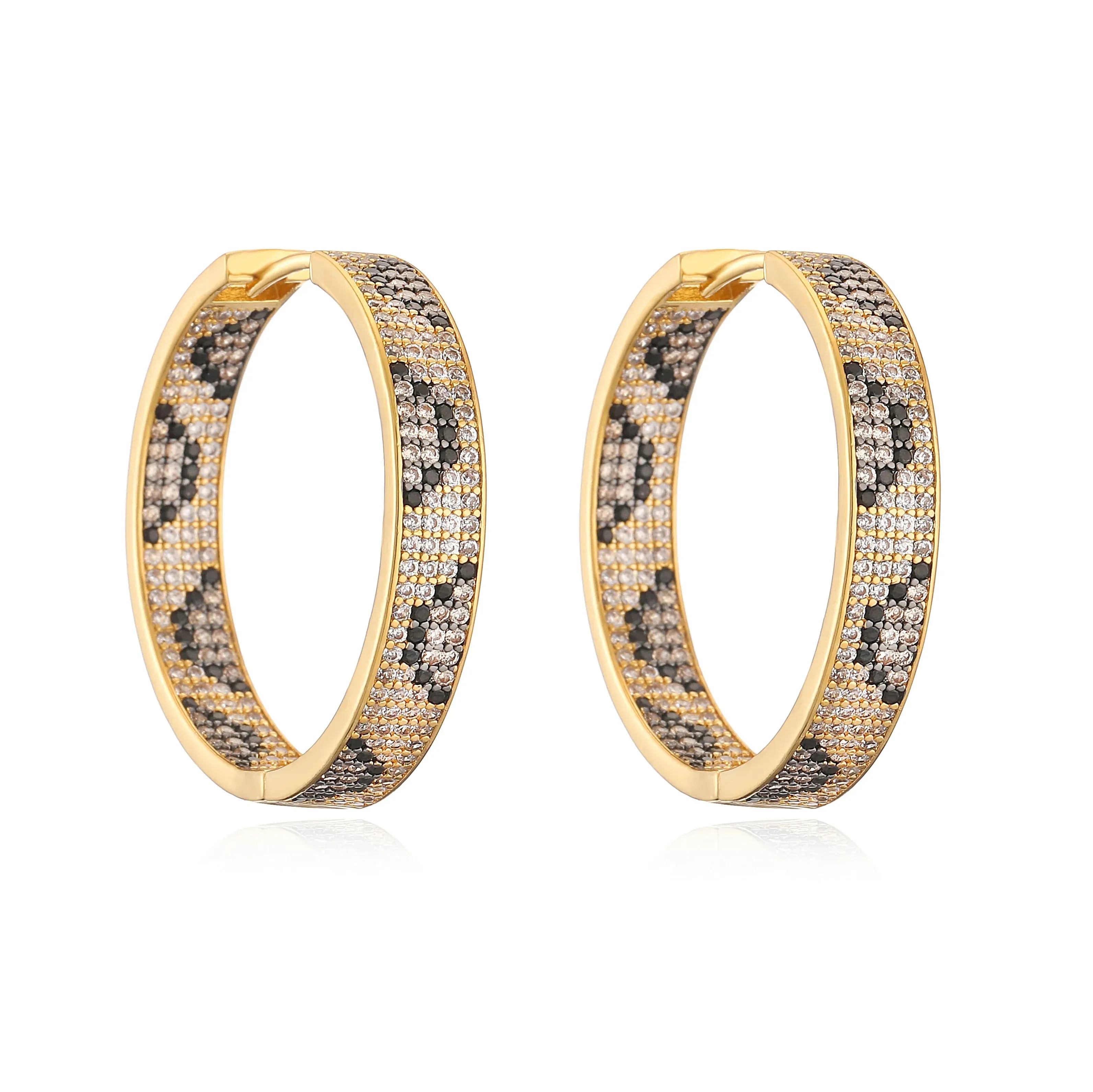 Leopard Print hoop Earrings rings necklace Fashion black white Cubic Zirconia women Geometric Jewelry set