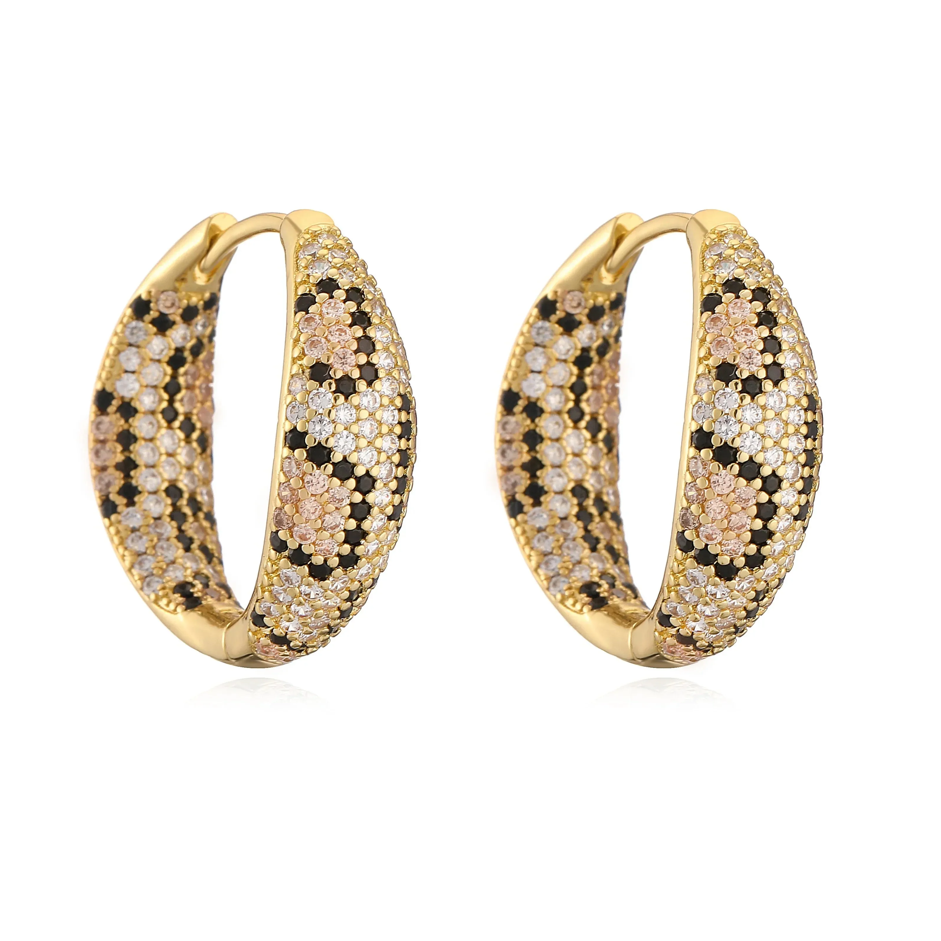 Leopard Print hoop Earrings rings necklace Fashion black white Cubic Zirconia women Geometric Jewelry set