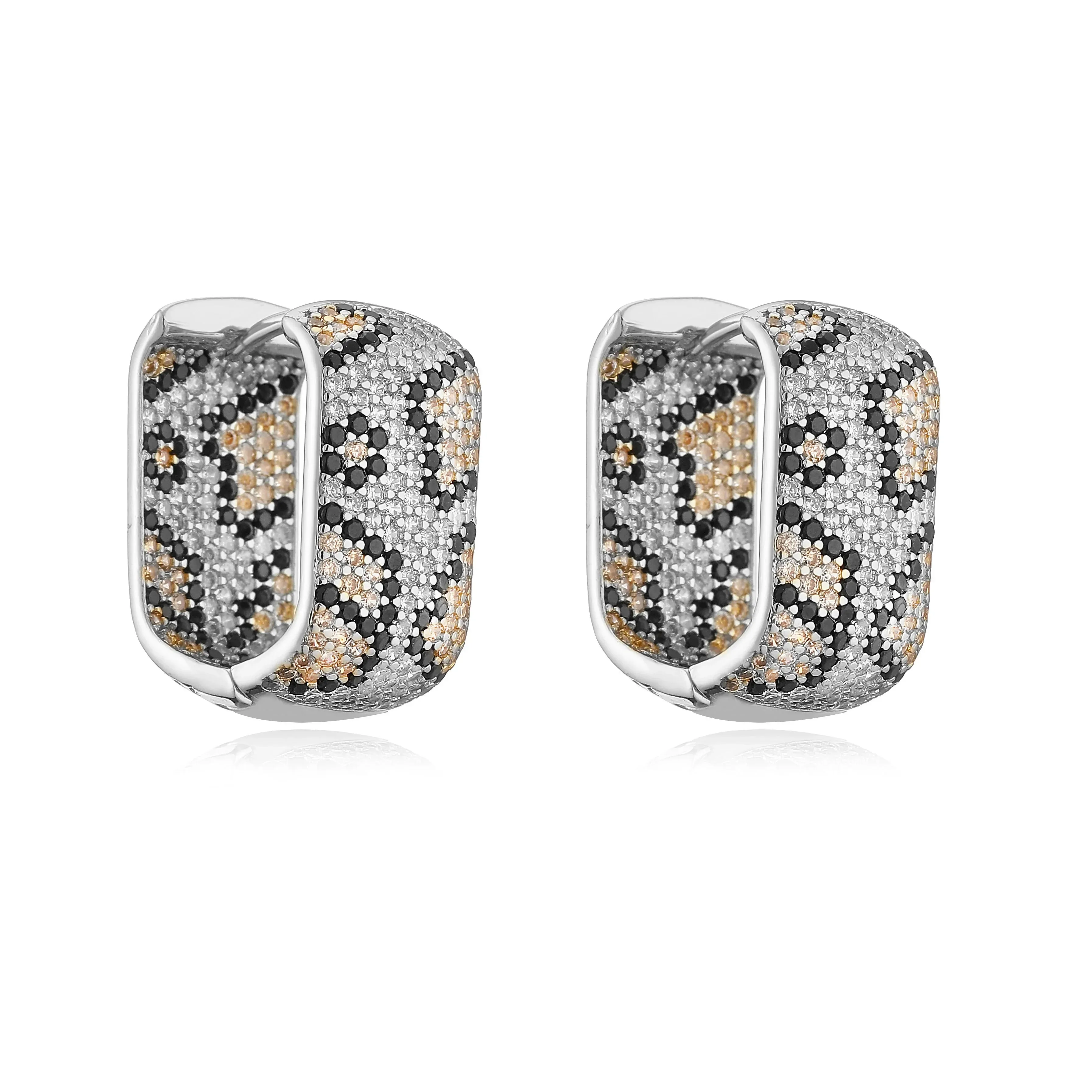 Leopard Print hoop Earrings rings necklace Fashion black white Cubic Zirconia women Geometric Jewelry set