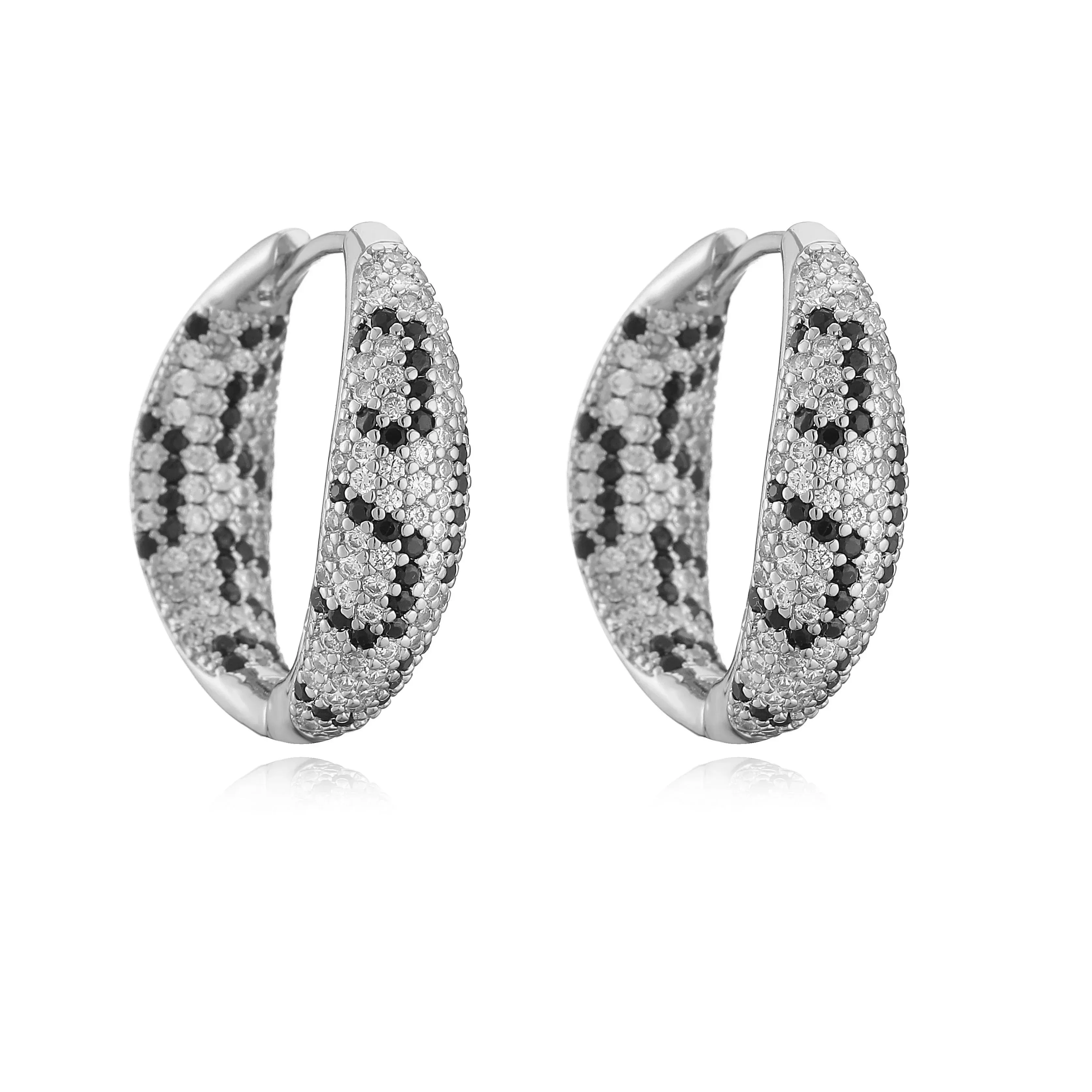 Leopard Print hoop Earrings rings necklace Fashion black white Cubic Zirconia women Geometric Jewelry set