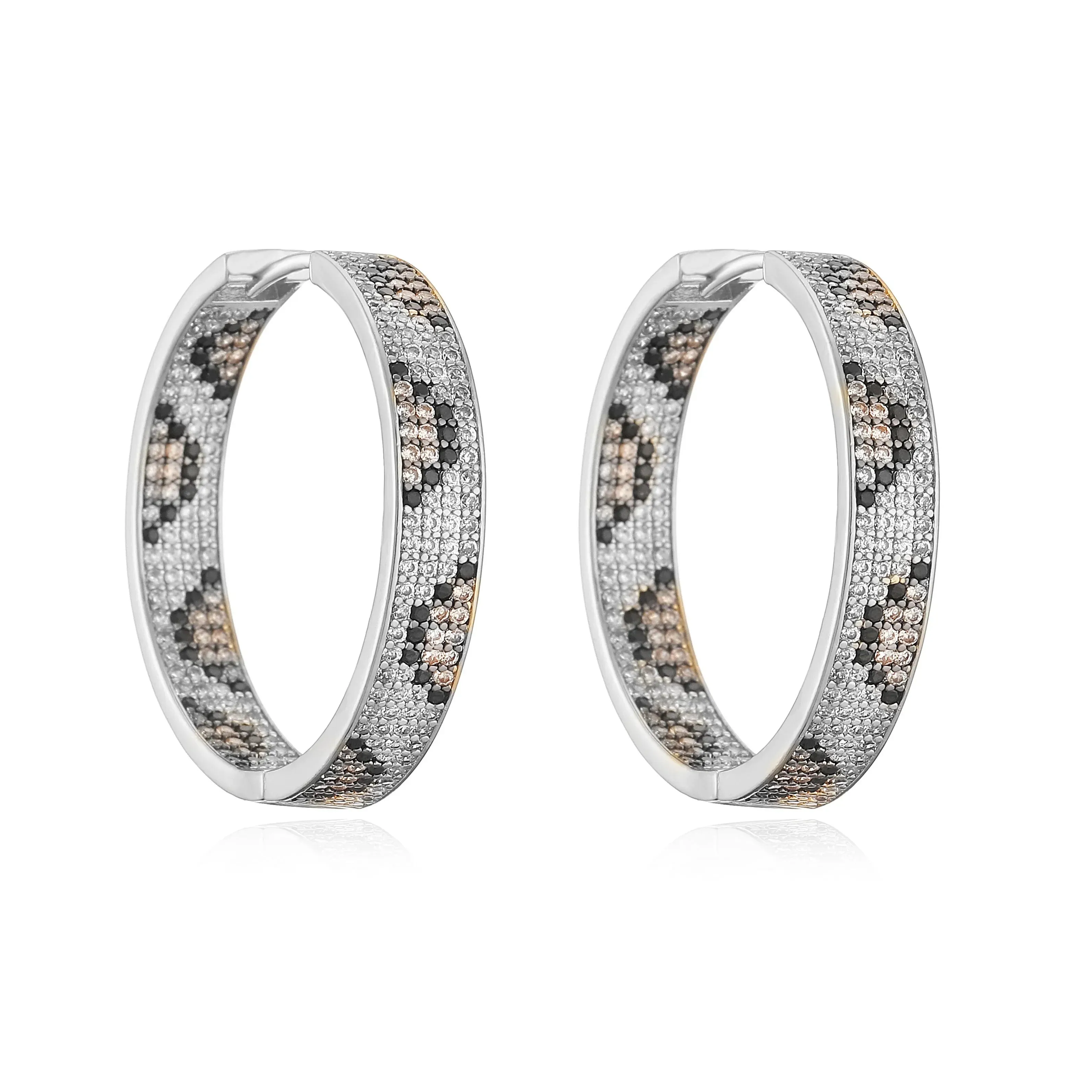 Leopard Print hoop Earrings rings necklace Fashion black white Cubic Zirconia women Geometric Jewelry set