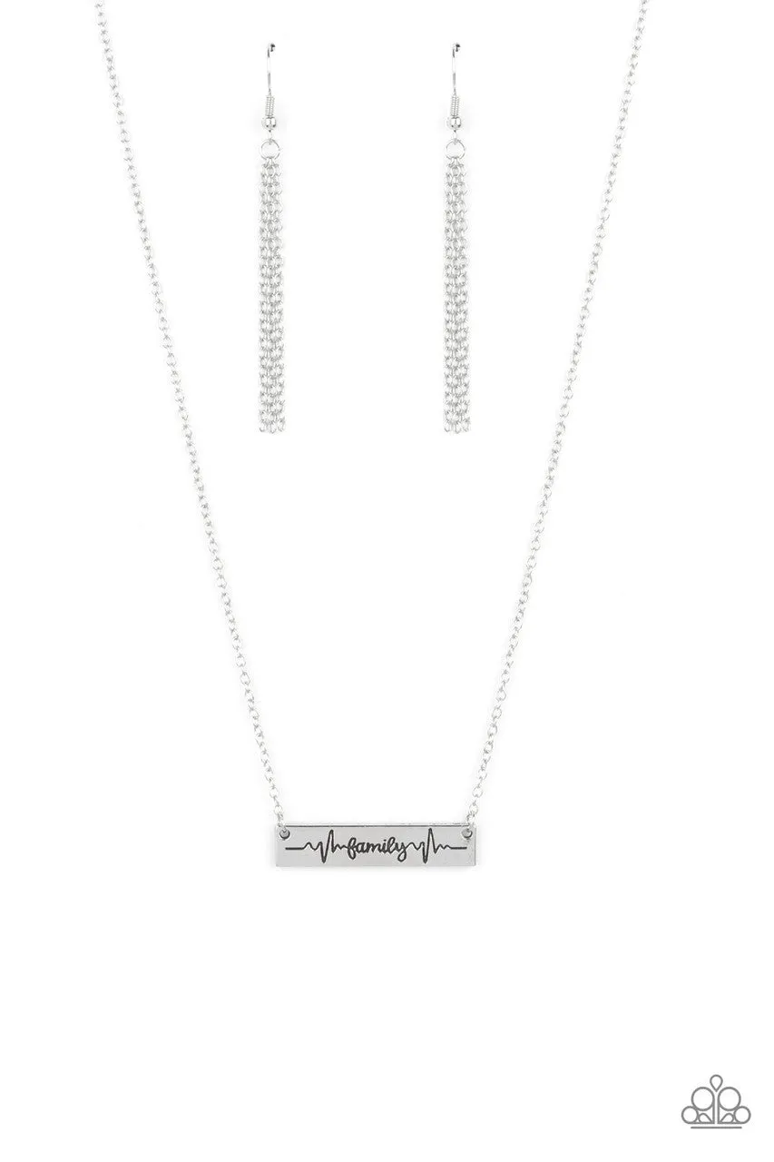 Living the Mom Life - Silver - "Family" Mother's Day Paparazzi Short Bar Necklace
