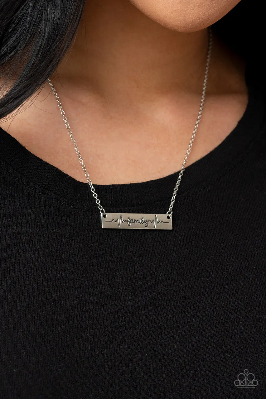 Living the Mom Life - Silver - "Family" Mother's Day Paparazzi Short Bar Necklace