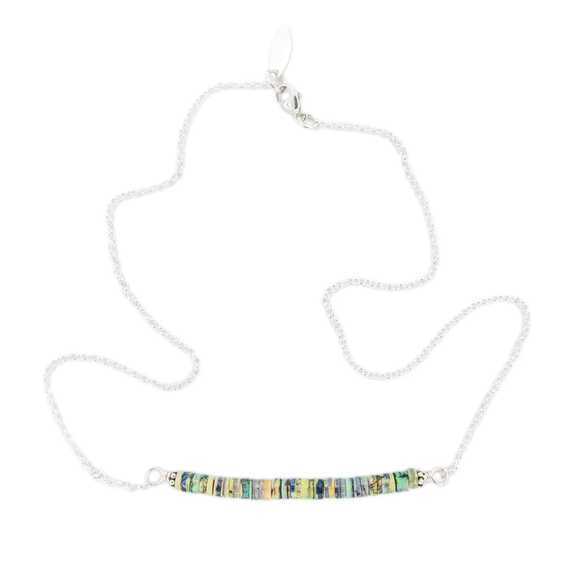Lola - Opal Balance Bar Beaded Silver Necklace
