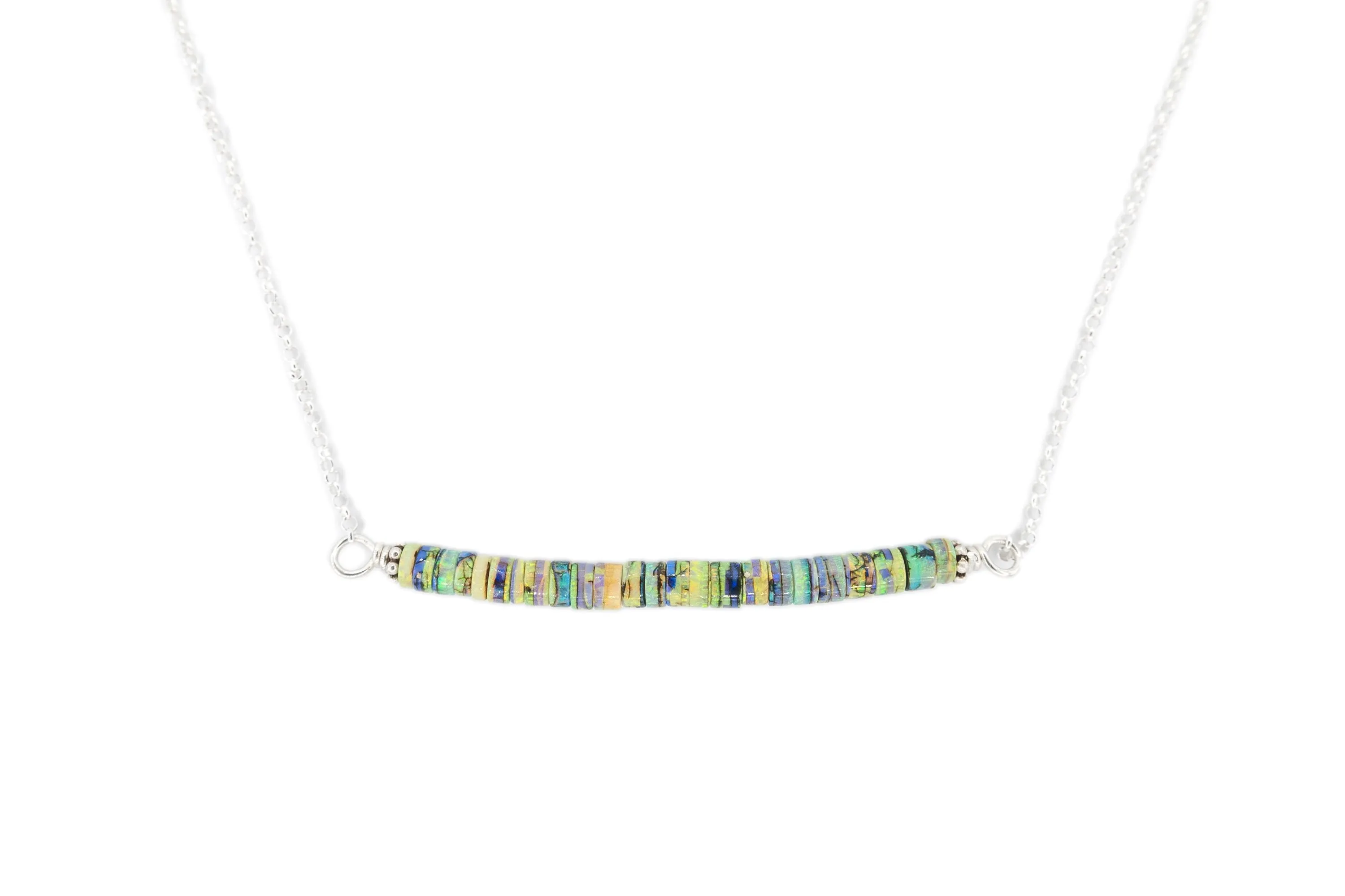 Lola - Opal Balance Bar Beaded Silver Necklace