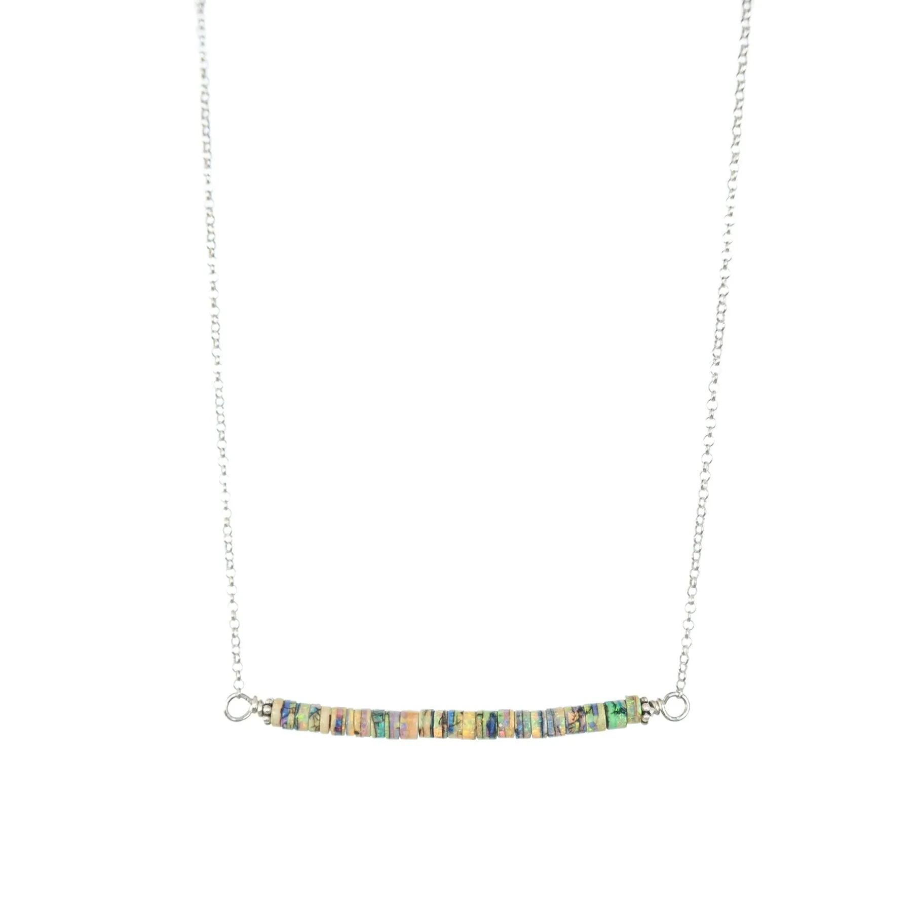 Lola - Opal Balance Bar Beaded Silver Necklace