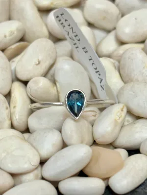 London Blue Topaz Teardrop Sterling Silver Ring - SIZE 8