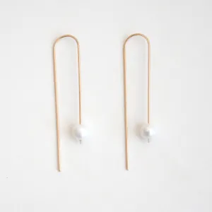 Long Arc Threader Earrings - Large Pearl