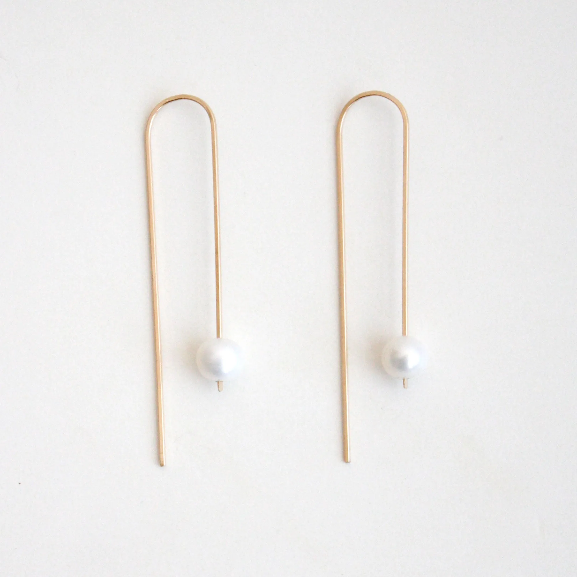 Long Arc Threader Earrings - Large Pearl