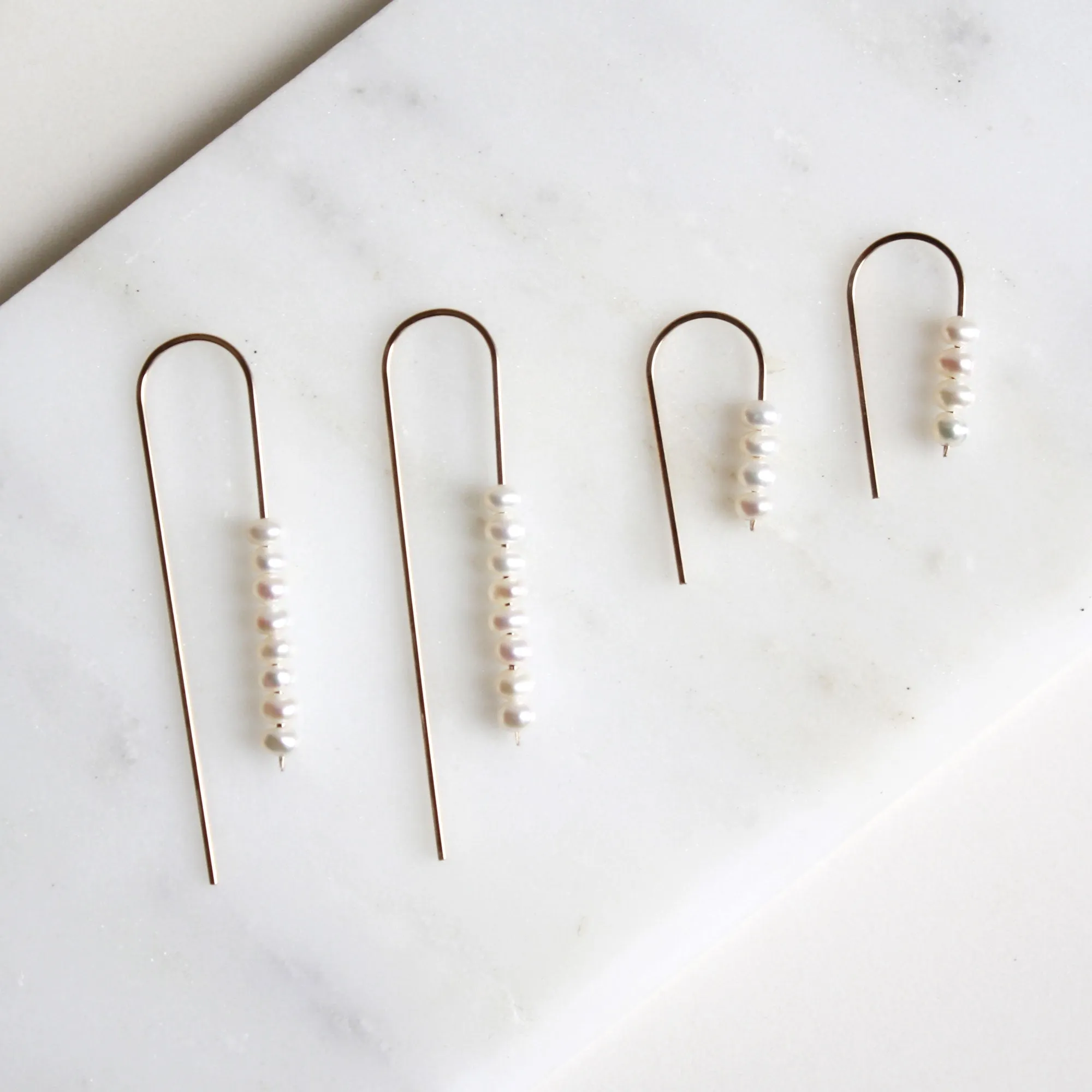 Long Arc Threader Earrings - Small Multiple Pearls