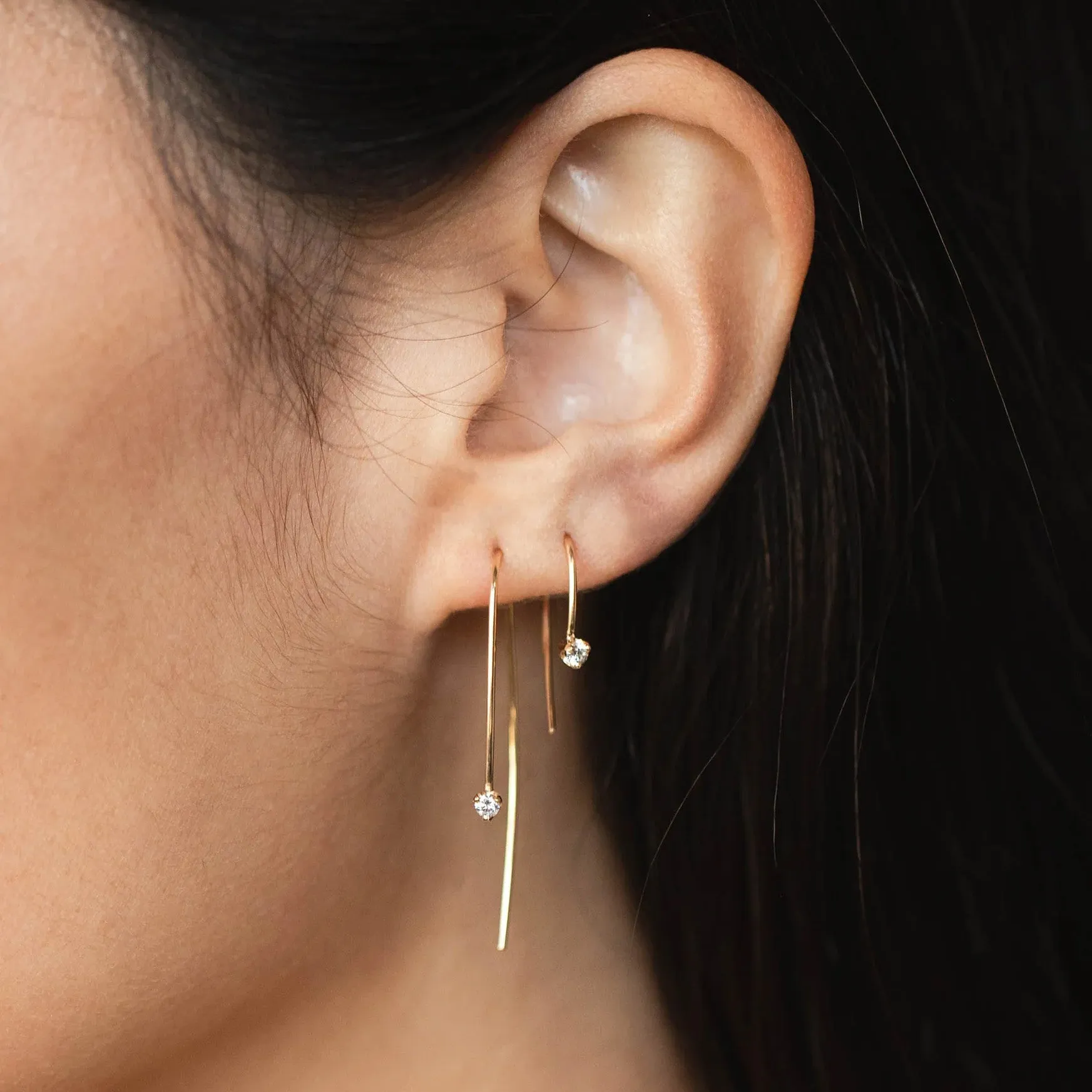 Long Wire Threader Hook Earrings with Diamonds