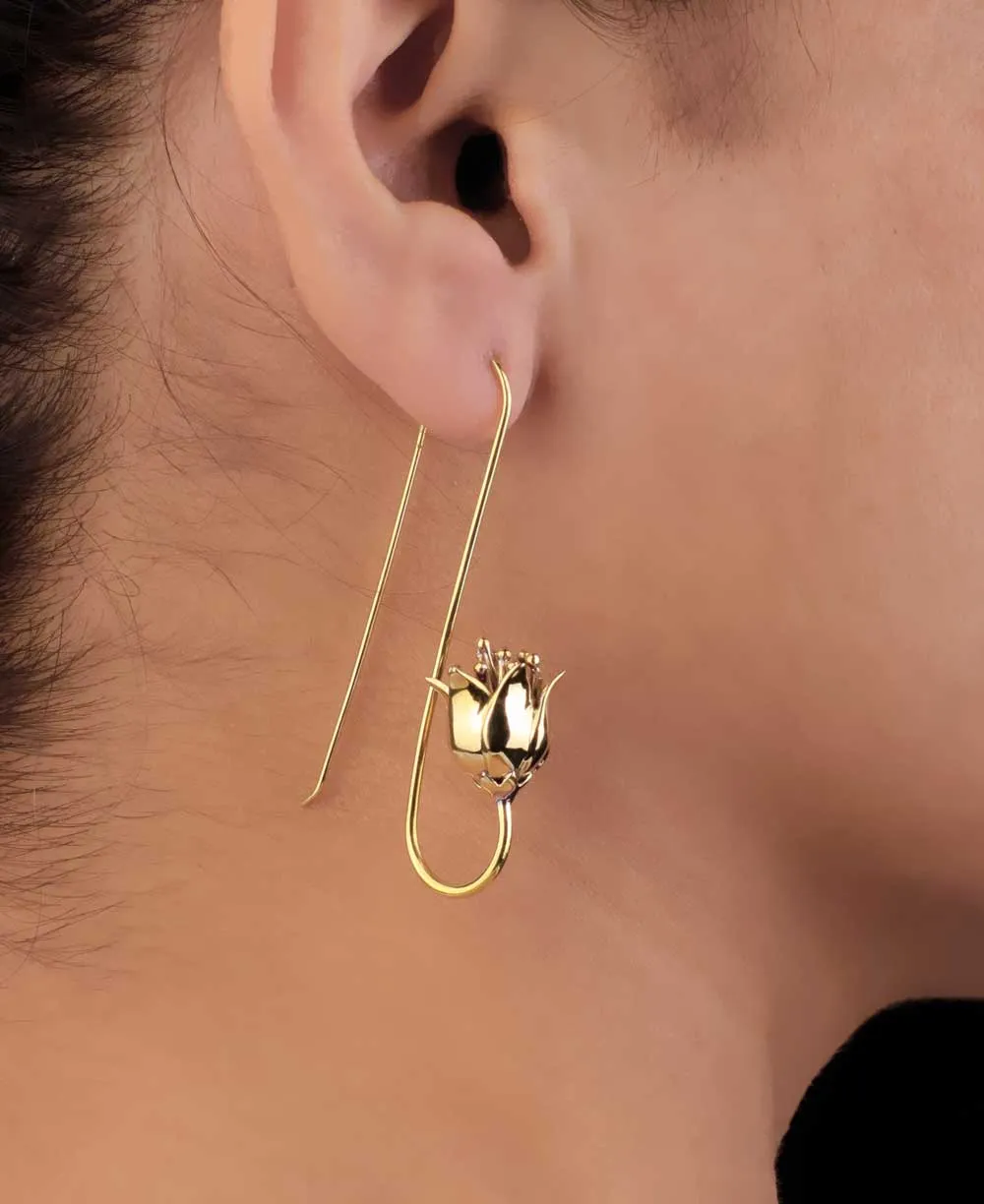 Lotus Design Threader Earrings