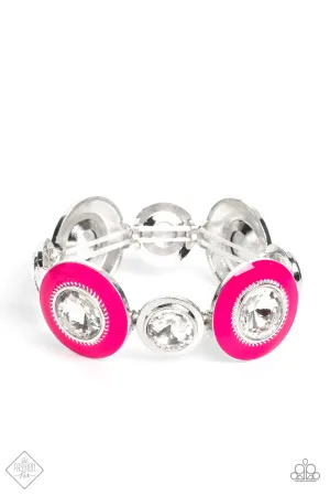 Lustrous Lass - Pink - Painted Disc White Rhinestone Paparazzi Stretchy Bracelet - January 2023 Glimpses of Malibu