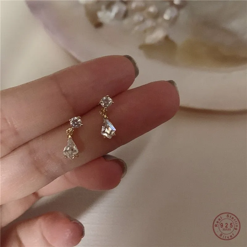 Luxury White Zircone Earrings Women S925 Sterling Silver 14k Gold Jewelry