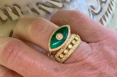 Malachite and Diamond Evil Eye Ring