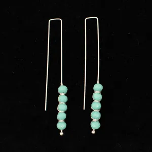 M&F Silver Strike Earrings Drop Aqua Beads D4600114