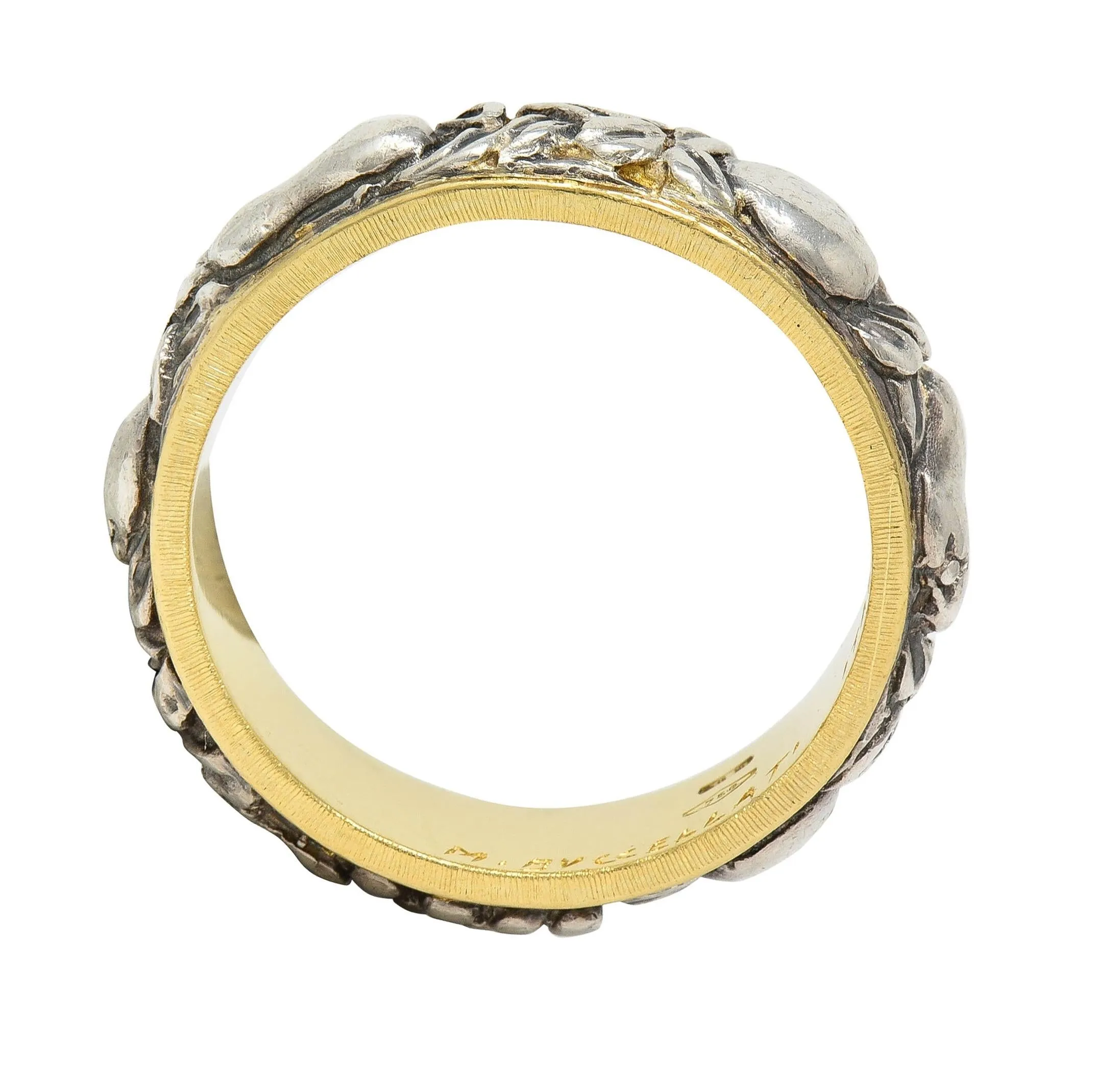 Mario Buccellati 1950's 18K Gold Silver Brunito Fruit Vine Vintage Unisex Eternity Band Ring