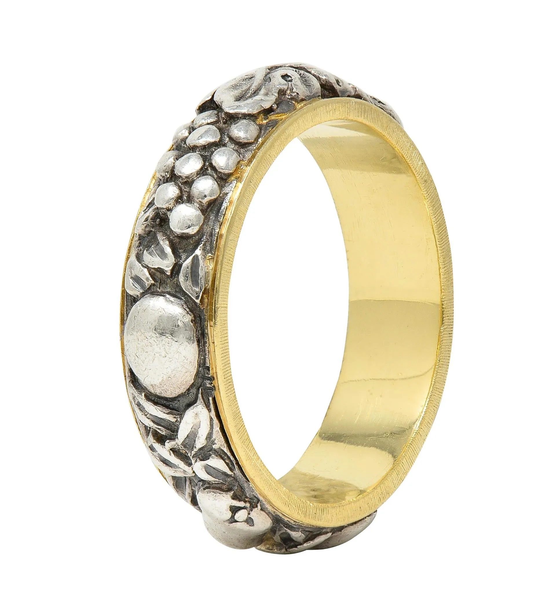 Mario Buccellati 1950's 18K Gold Silver Brunito Fruit Vine Vintage Unisex Eternity Band Ring