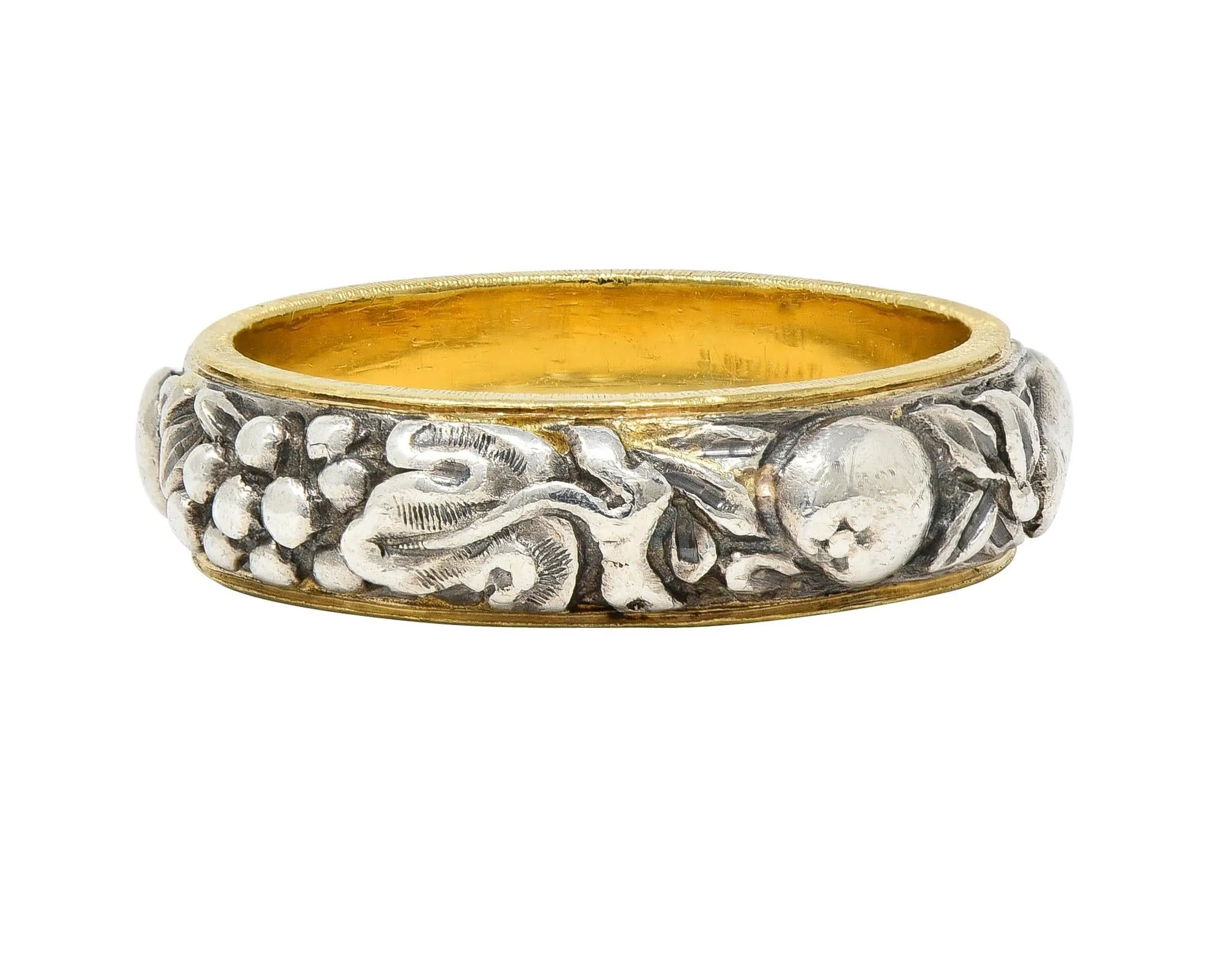 Mario Buccellati 1950's 18K Gold Silver Brunito Fruit Vine Vintage Unisex Eternity Band Ring
