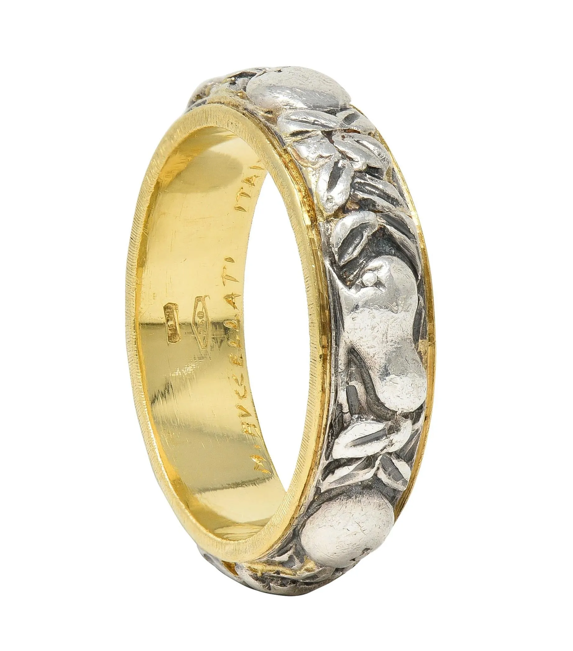 Mario Buccellati 1950's 18K Gold Silver Brunito Fruit Vine Vintage Unisex Eternity Band Ring