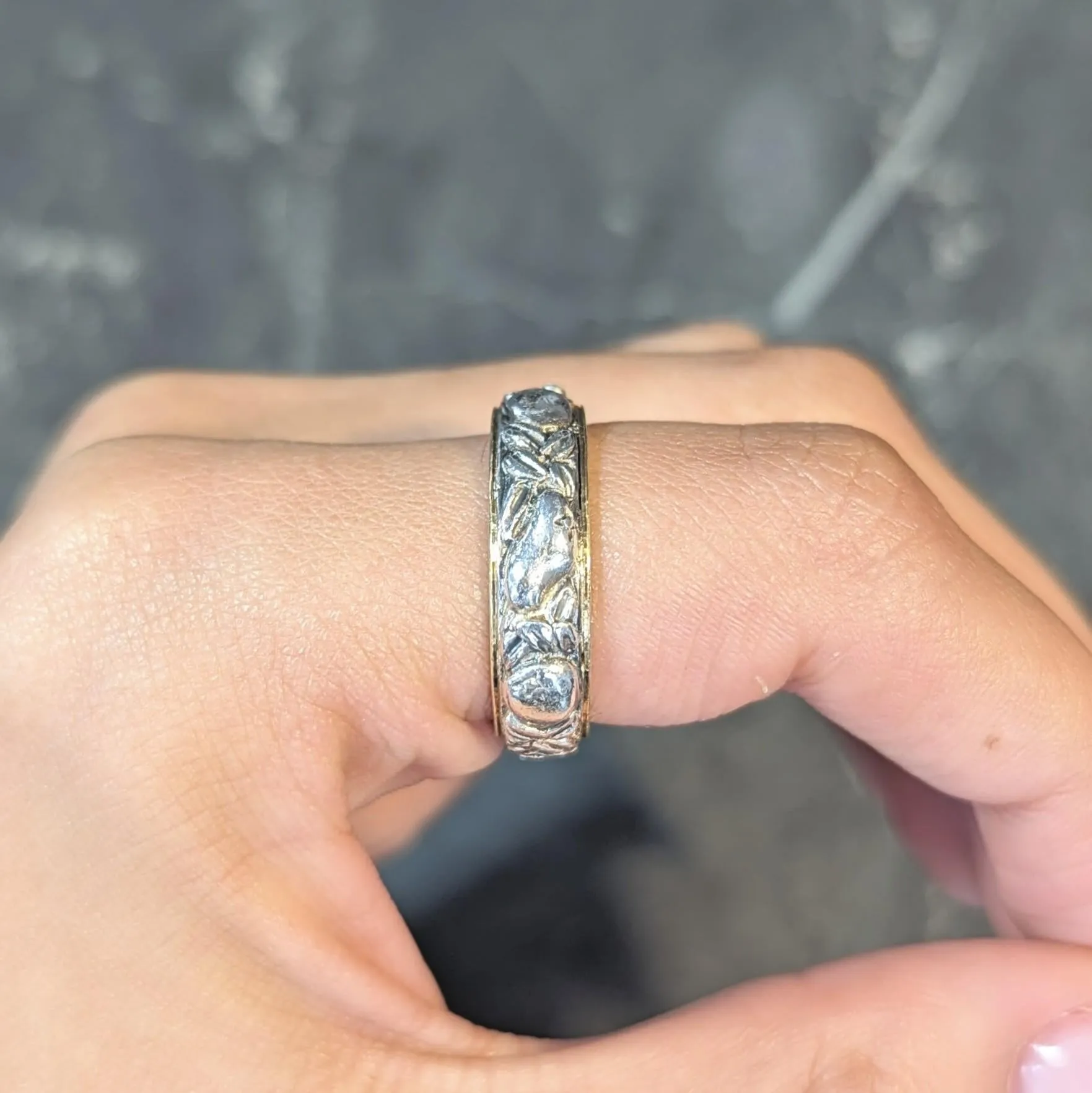 Mario Buccellati 1950's 18K Gold Silver Brunito Fruit Vine Vintage Unisex Eternity Band Ring