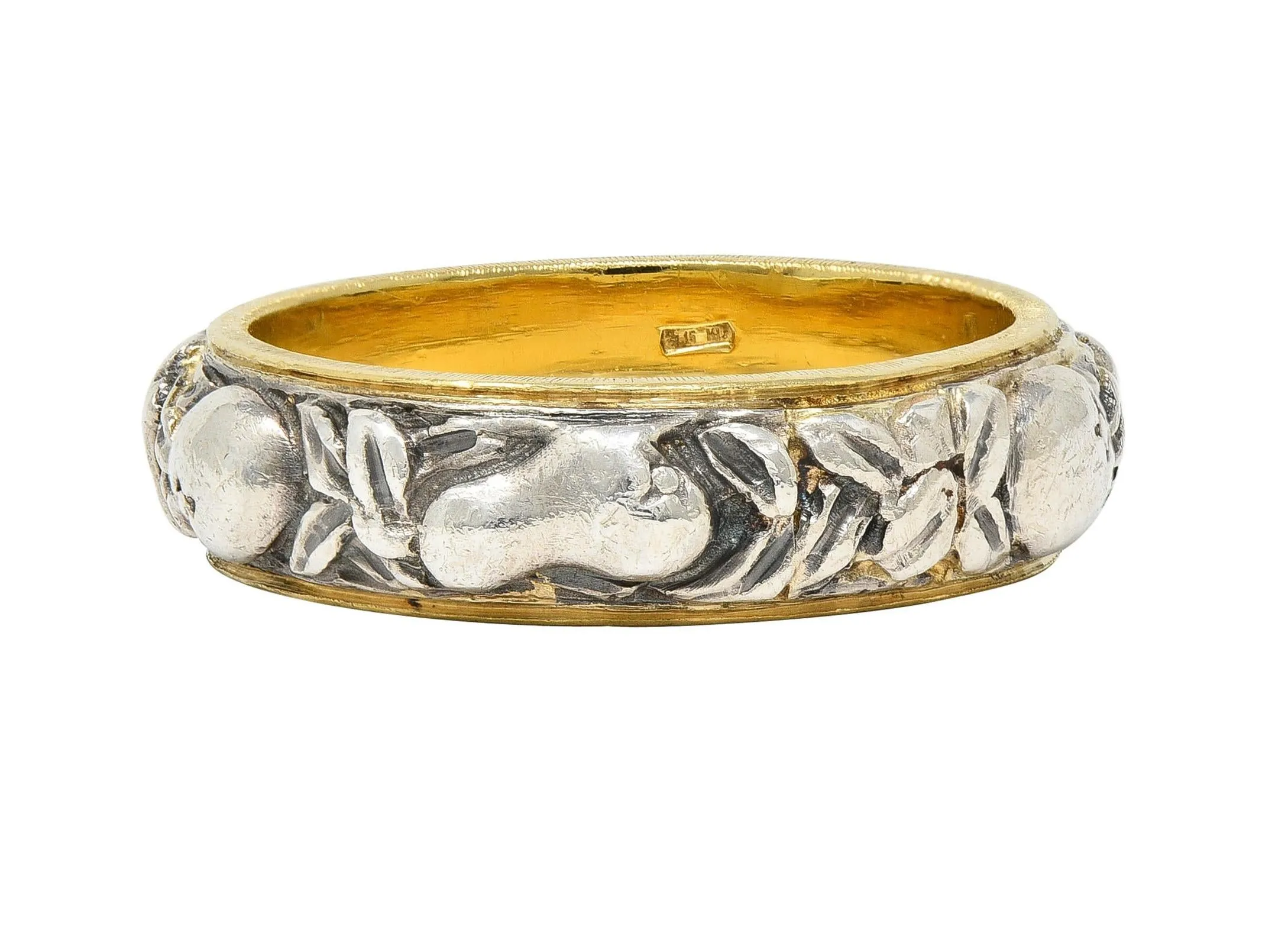 Mario Buccellati 1950's 18K Gold Silver Brunito Fruit Vine Vintage Unisex Eternity Band Ring