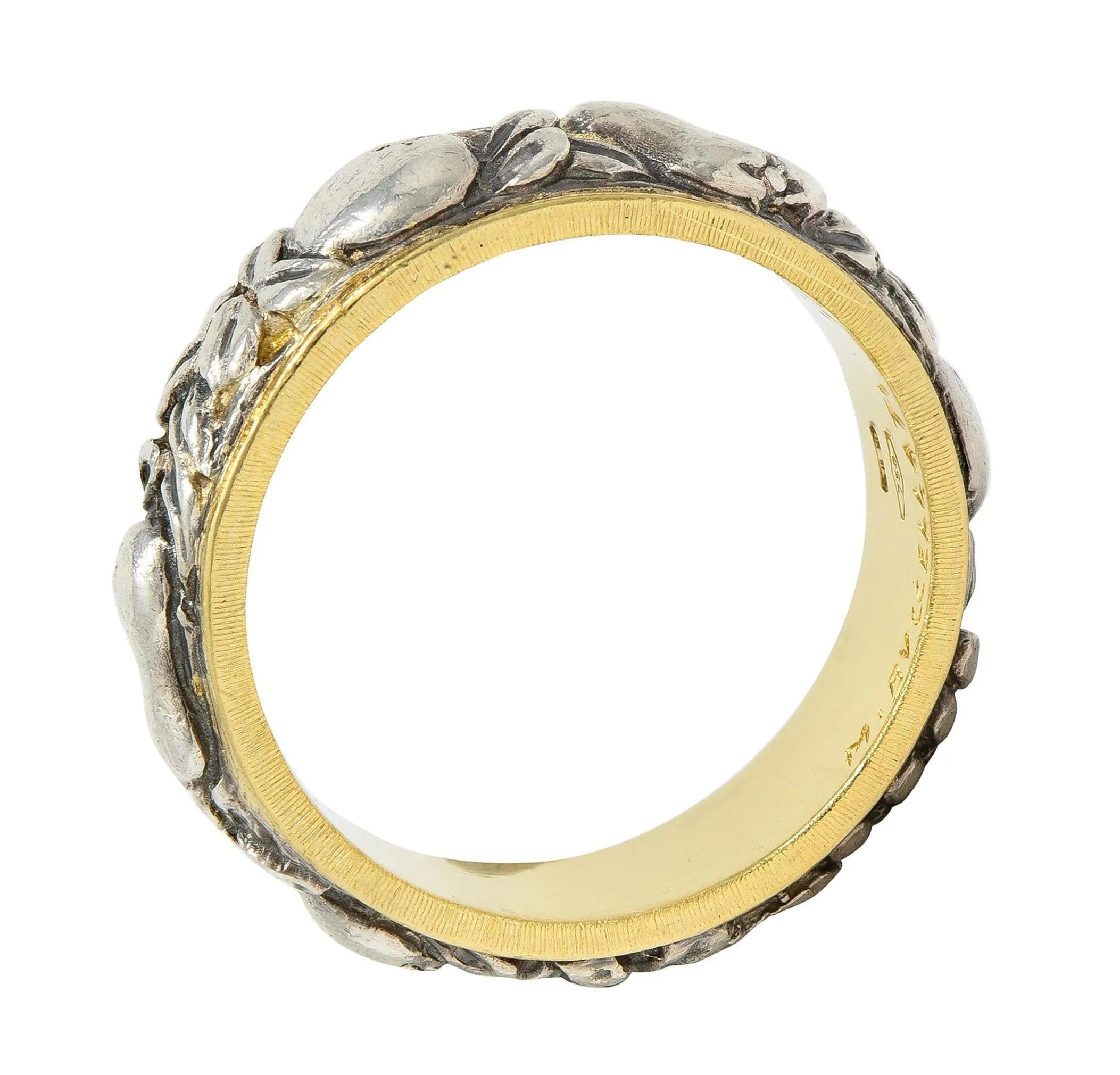Mario Buccellati 1950's 18K Gold Silver Brunito Fruit Vine Vintage Unisex Eternity Band Ring