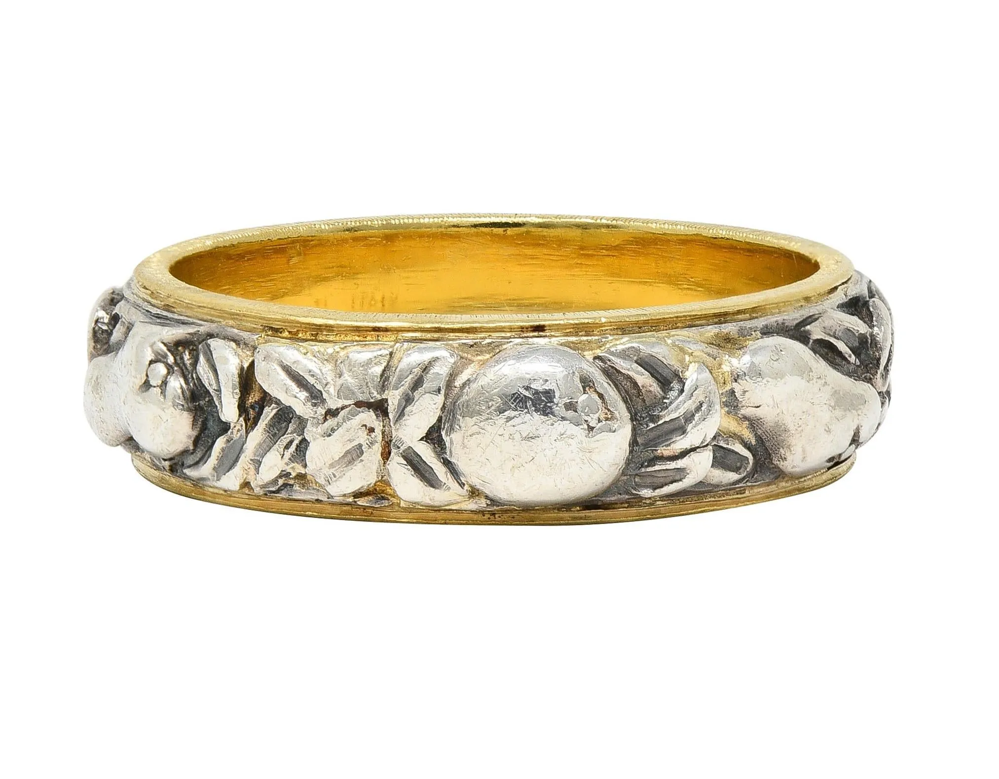 Mario Buccellati 1950's 18K Gold Silver Brunito Fruit Vine Vintage Unisex Eternity Band Ring