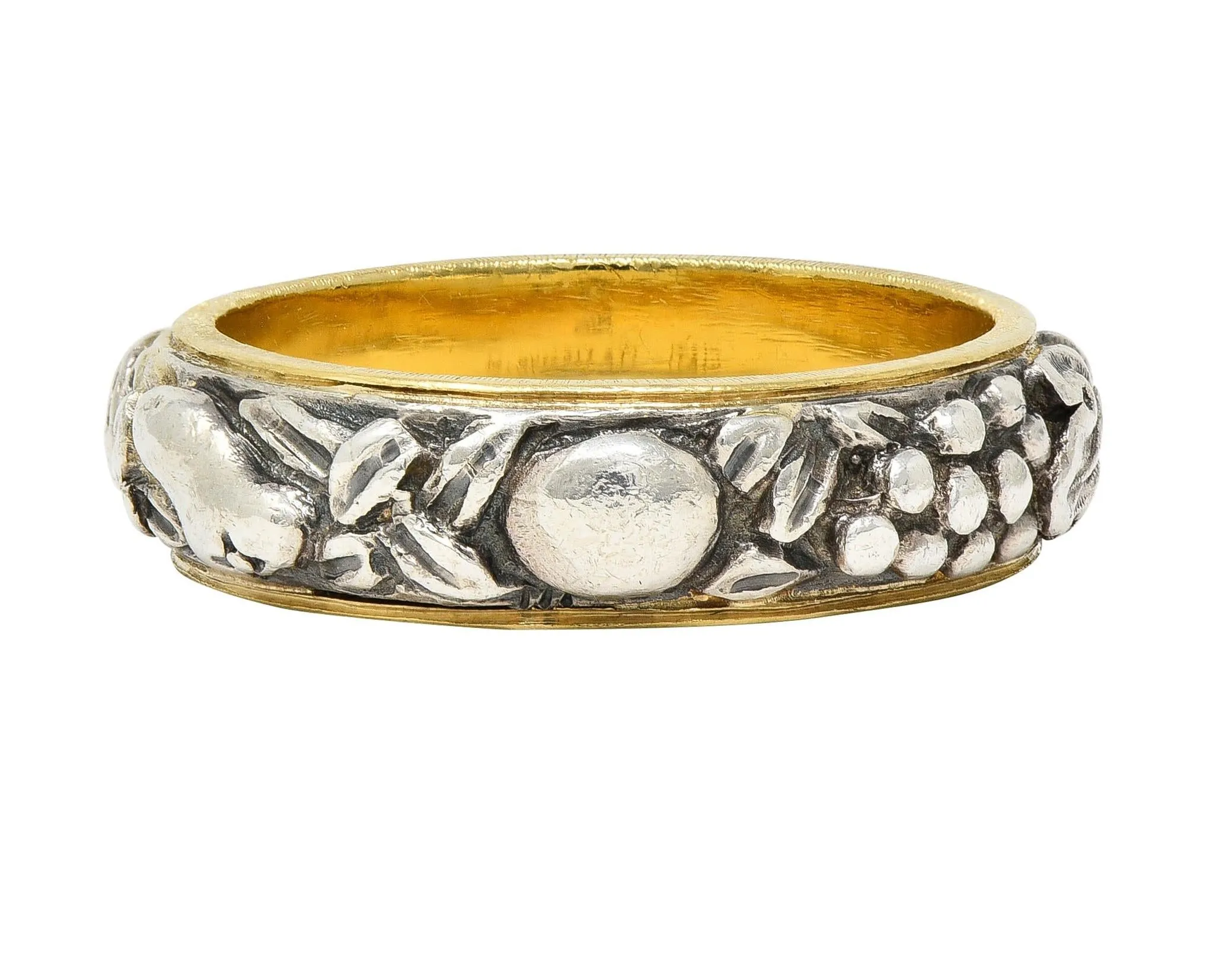 Mario Buccellati 1950's 18K Gold Silver Brunito Fruit Vine Vintage Unisex Eternity Band Ring
